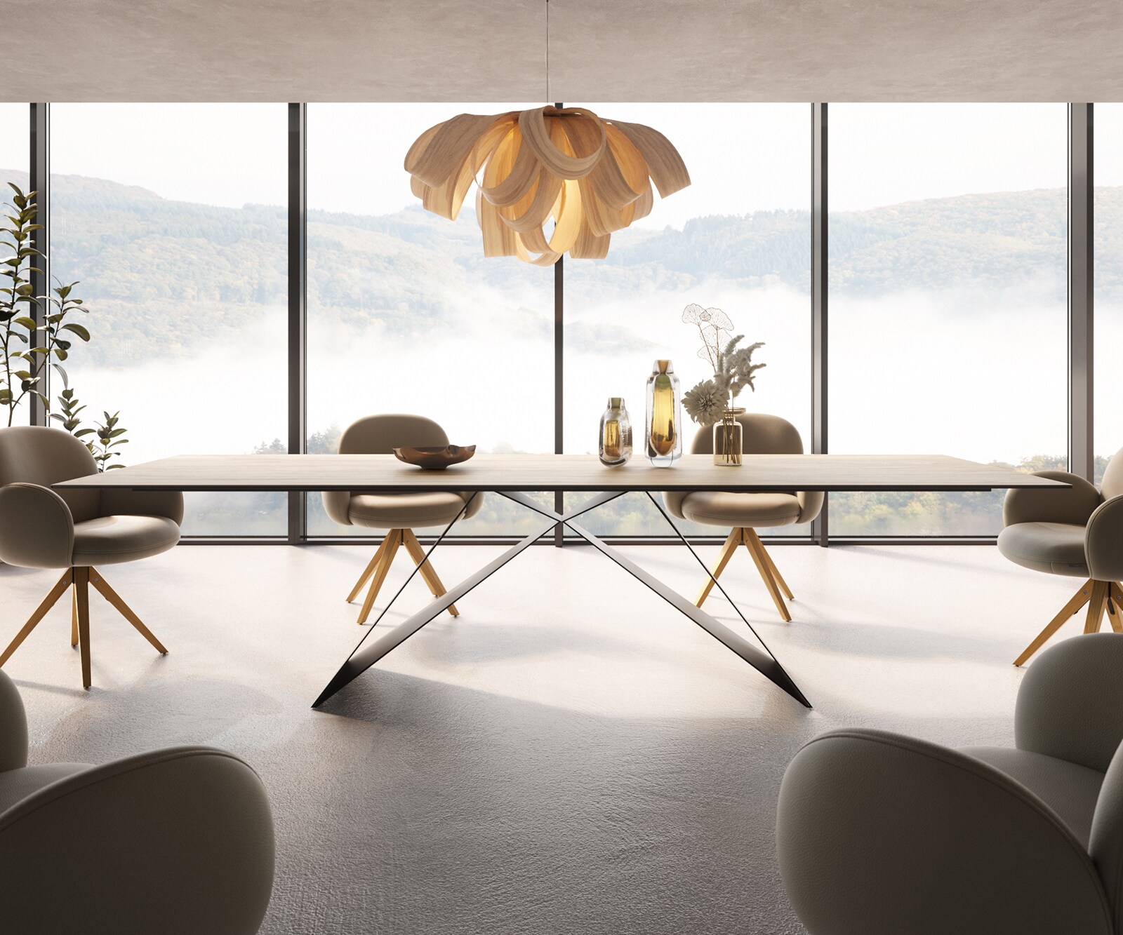 Table à manger Edge 300x100 céramique Laminam® Sabbia couleur chêne cadre en V acier plat noir 4