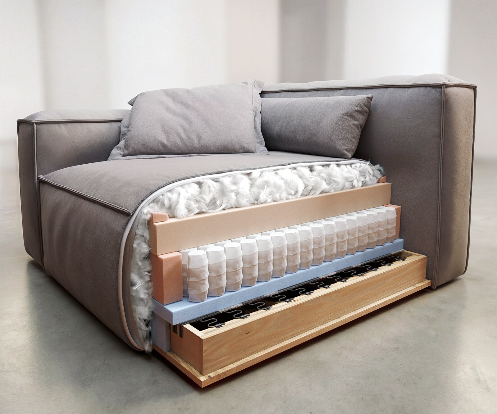 Canapé panoramique Freestyle 360x290 cm Bouclé doux Beige couture passepoilée 9