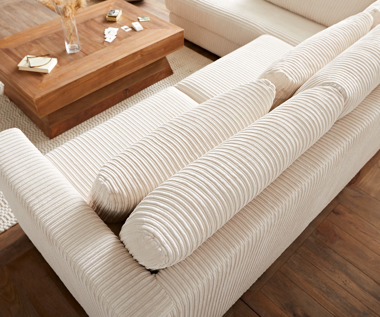 Ecksofa Isla 330x225 cm Cord Beige Ottomane links 4
