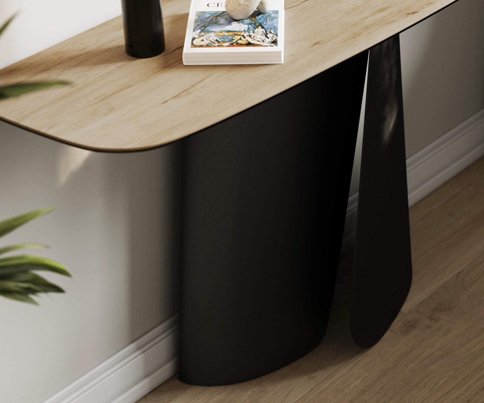 Konsolentisch Edge Boot 140x40 cm Keramik Laminam® Sabbia Eichefarbig Livos Metall Schwarz 6