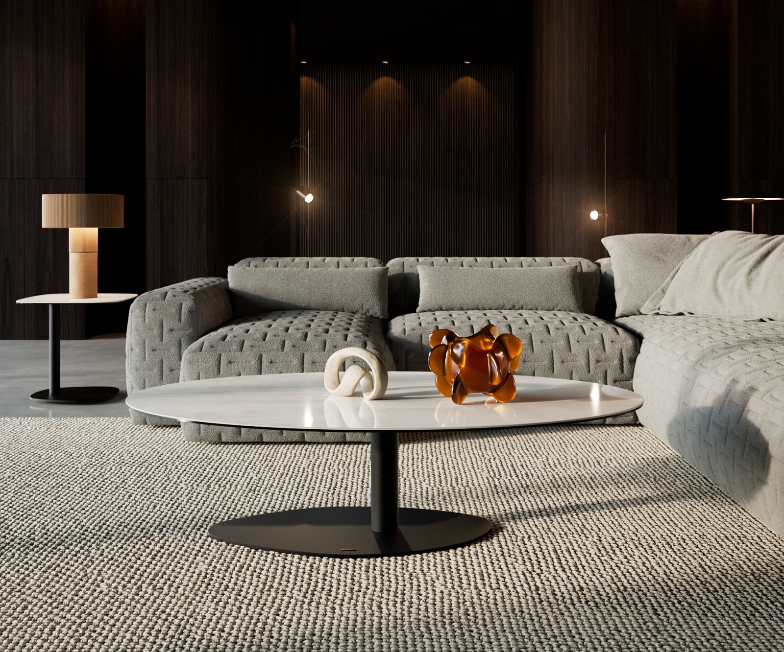 Table basse Edge ovale 140x80 cm céramique Onyx Champagne Vibany métal noir 1
