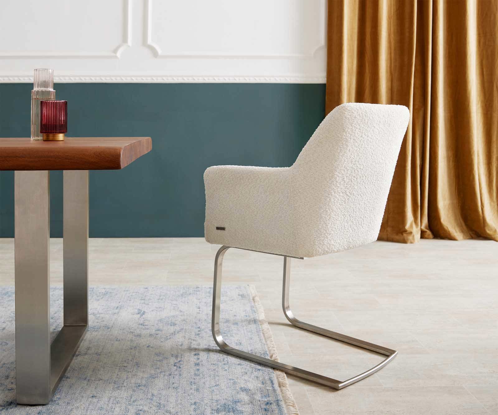 Freischwinger Xana-Flex mit Armlehnen Bouclé Weiß Freischwinger flach Edelstahl Taschenfederkern 5 Freischwinger Xana-Flex mit Armlehnen Bouclé Weiß Freischwinger flach Edelstahl Taschenfederkern 5