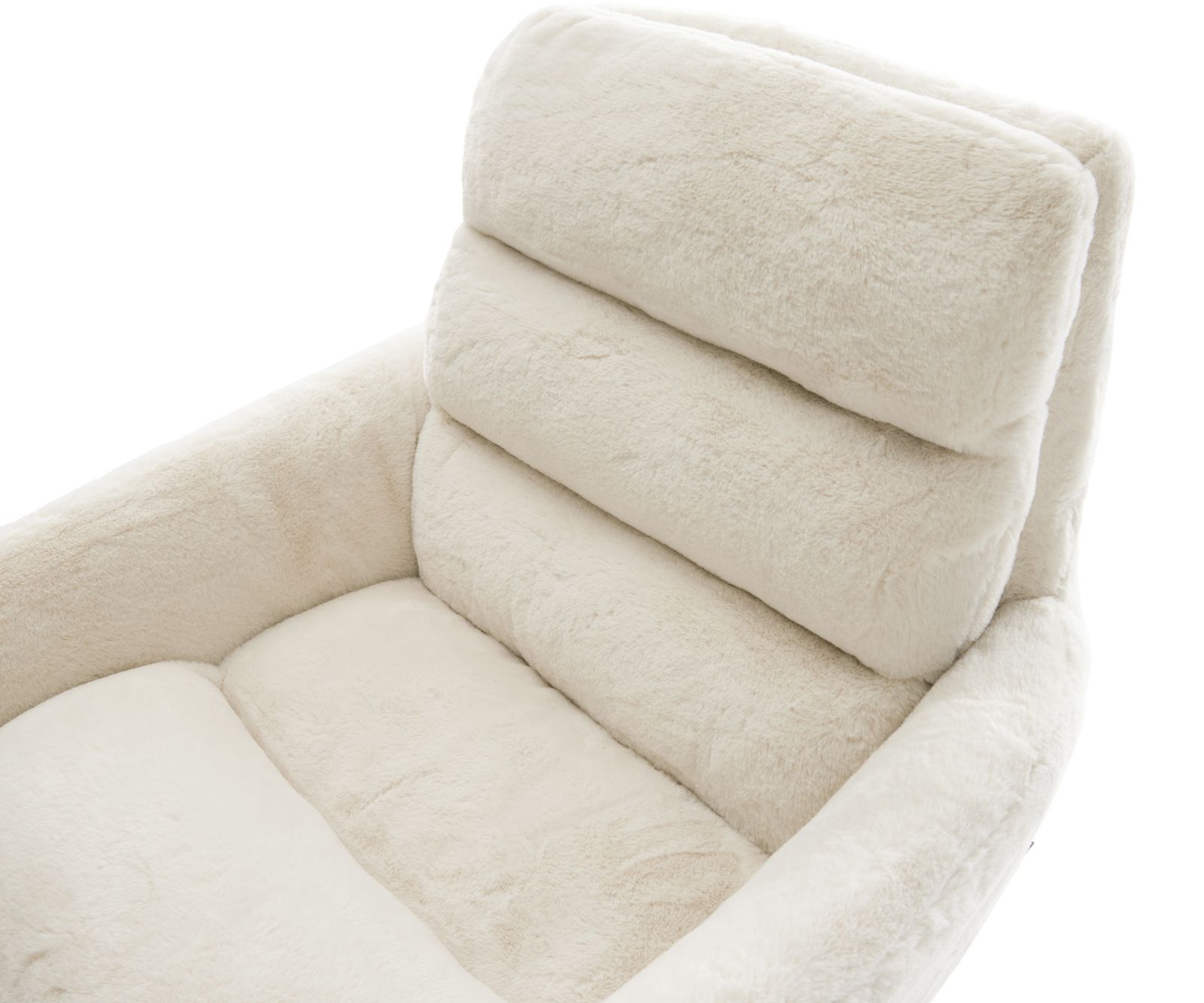 Chaise-pivotante Abelia-Flex avec accoudoirs peluche crème-blanc pied en bois angulaire naturel pivotement sur 180° 4