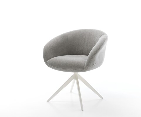 Chaise-pivotante Vinka-Flex avec accoudoirs tissu structuré doux gris pied croisé large blanc pivotement sur 360° fonction bascule resorts ensachés