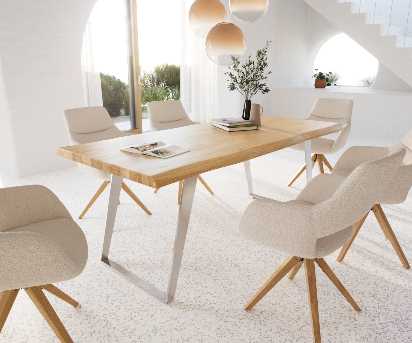 Esstisch Edge 200x100 Eiche Natur Edelstahl Schräg Live-Edge 6 Esstisch Edge 200x100 Eiche Natur Edelstahl Schräg Live-Edge 6