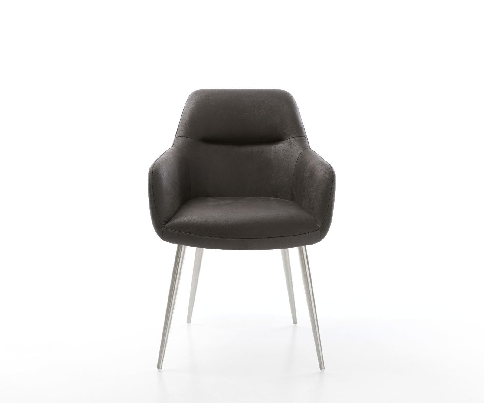 Chaise-de-salle-à-manger Pejo-Flex microvelours anthracite vintage 4 pieds coniques acier inoxydable brossé ressorts ensachés 2