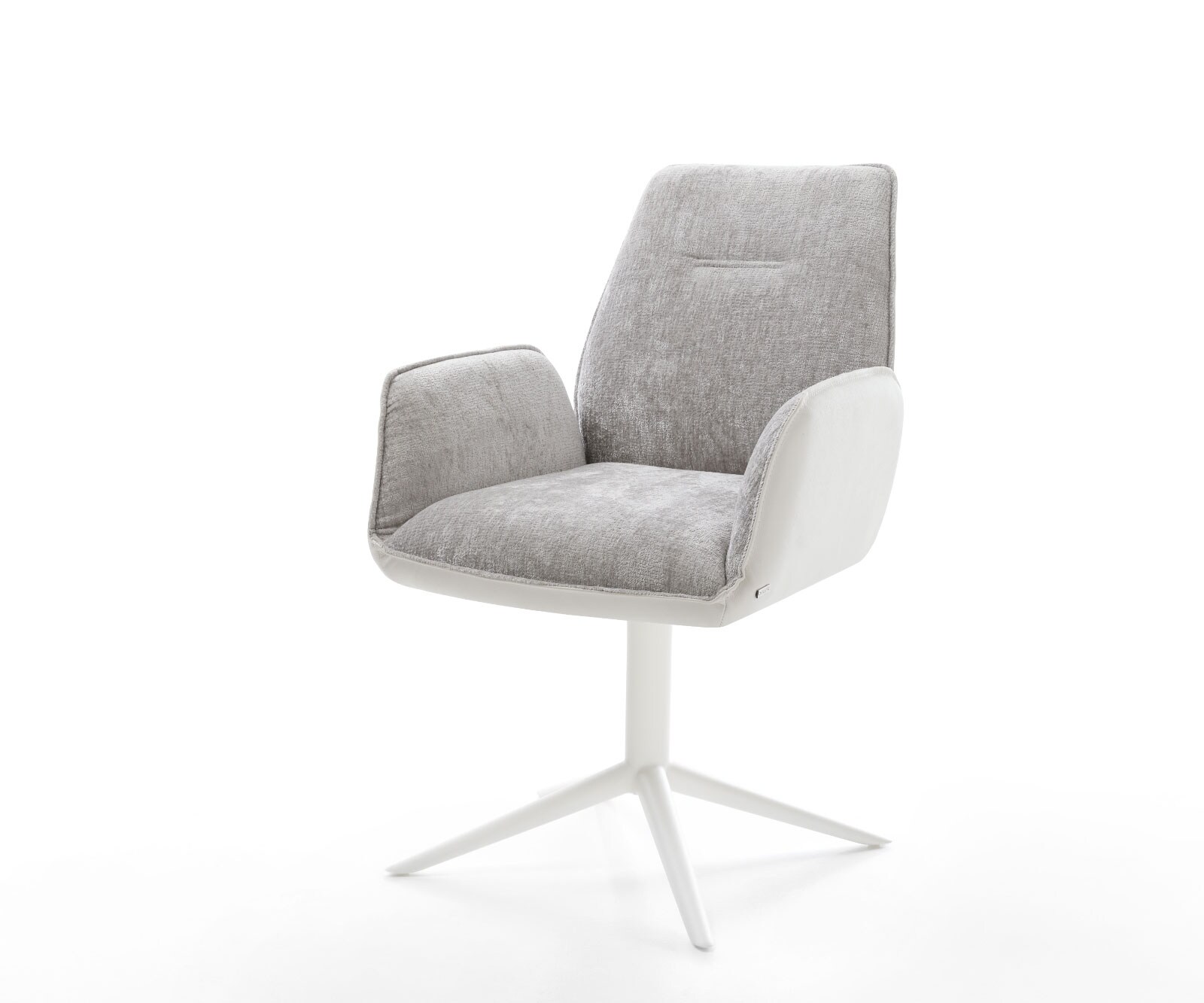 Chaise-pivotante Zoa-Flex tissu mixte cuir de vache blanc-gris argenté pied de chaise 4 branches blanc pivotement sur 360° fonction bascule ressorts ensachés