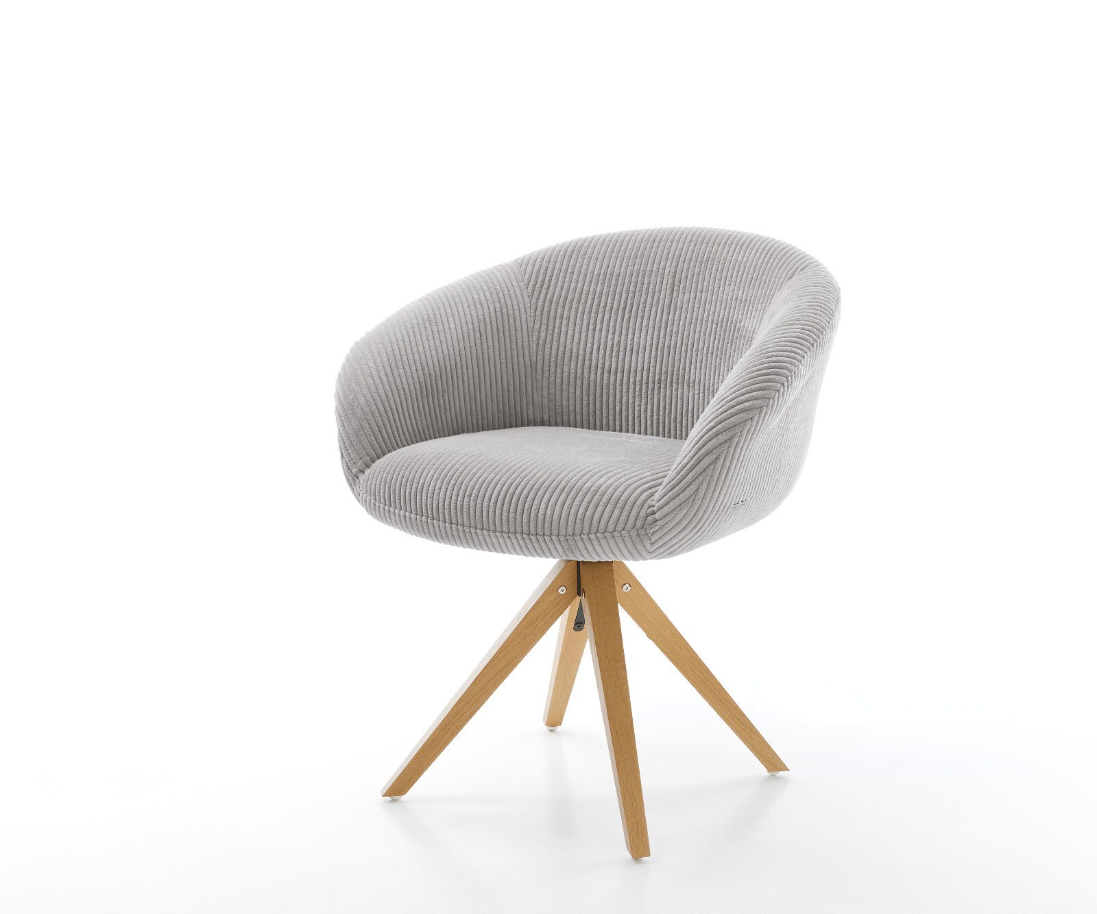 Chaise-pivotante Vinka-Flex avec accoudoirs côtelé gris argenté pied en bois angulaire naturel pivotement sur 180° ressorts ensachés 1