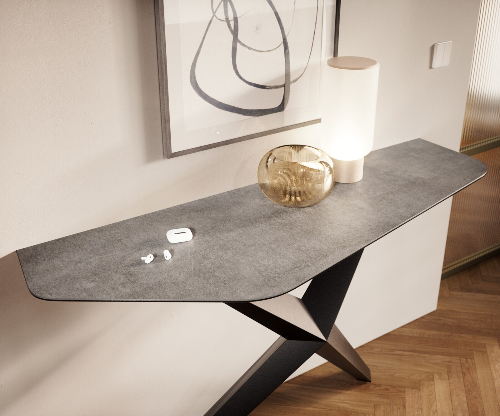 Konsolentisch Edge Polygonal 140x50 cm Keramik Beton Grau Zentharo Metall Schwarz 5