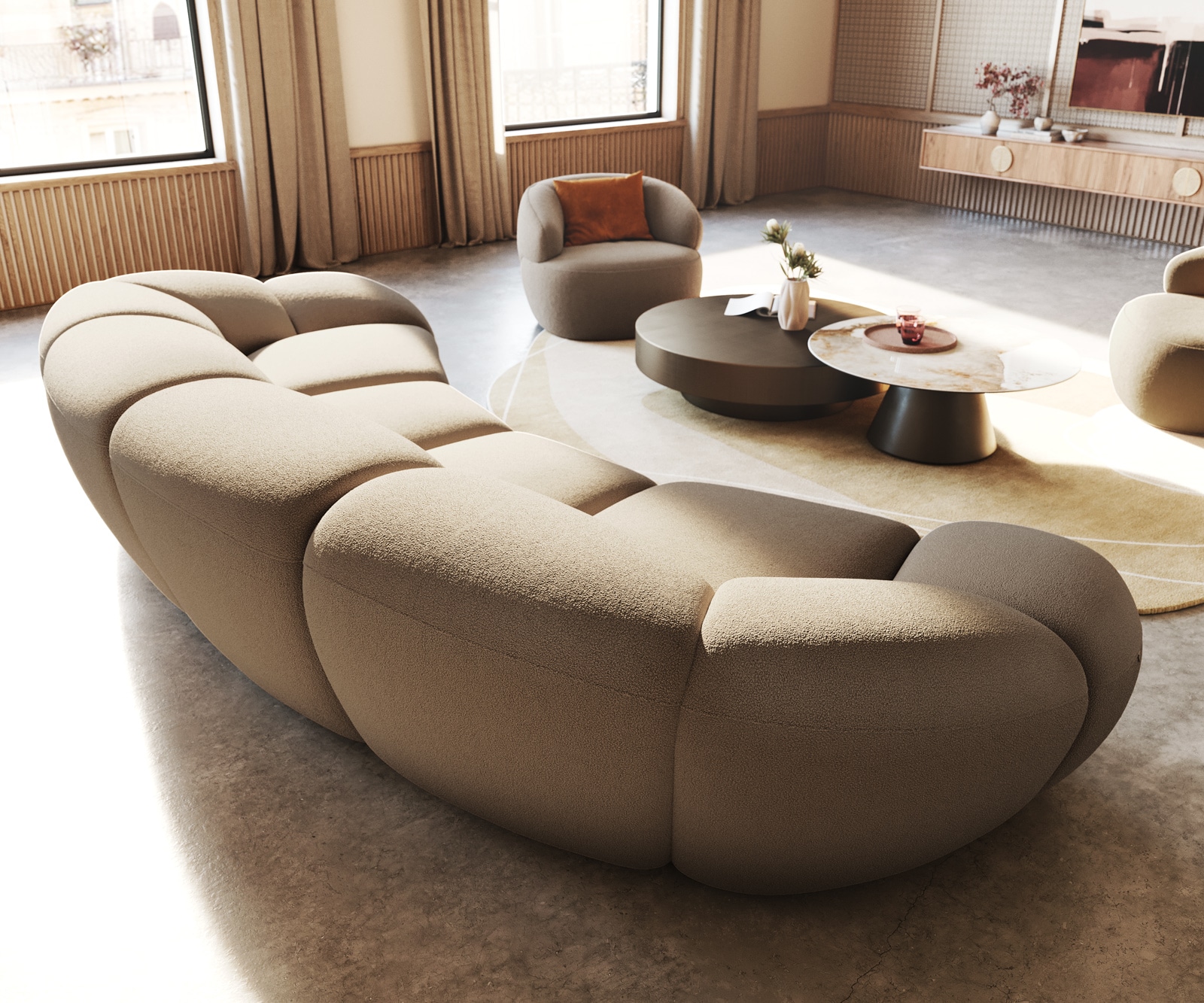 Big-Sofa Lunna 360x175 cm Fein Bouclé Taupe 2 Kissen 8