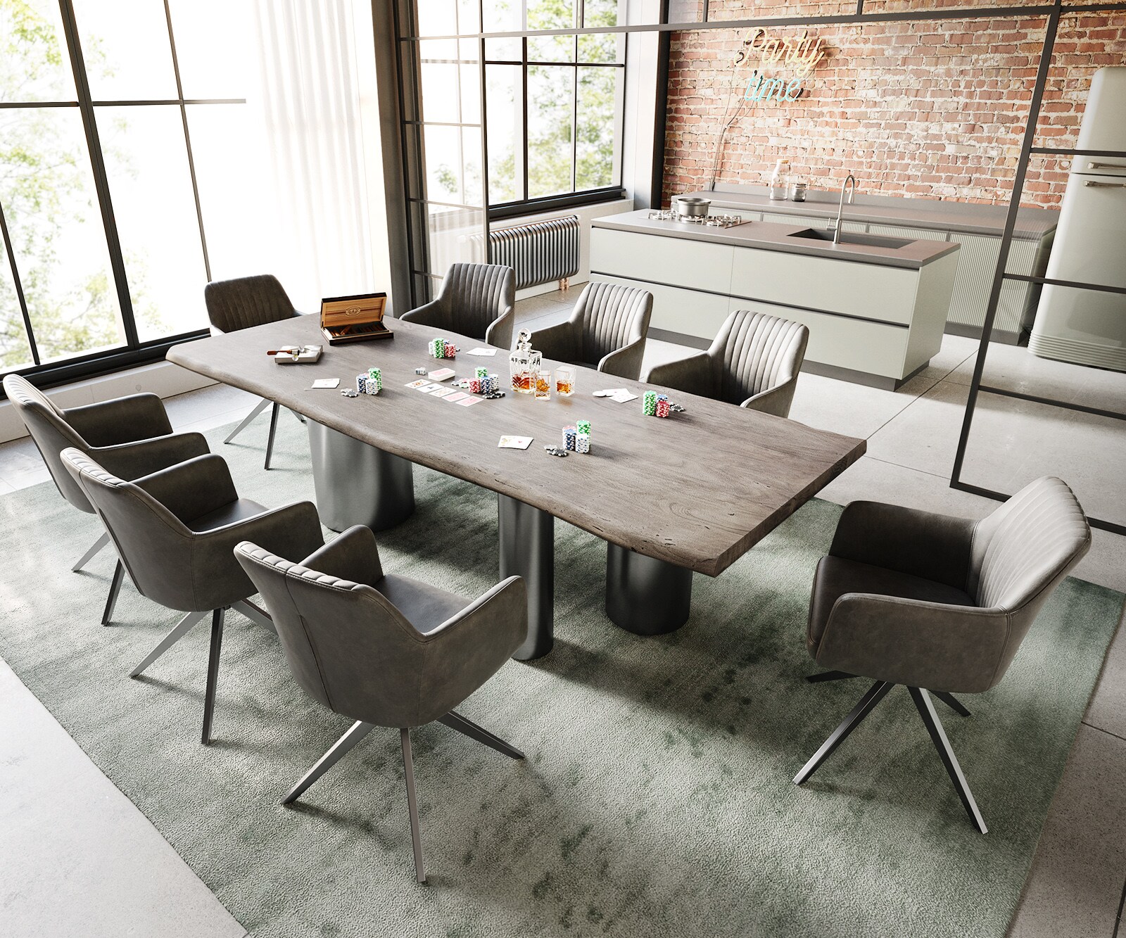 Esstisch Edge 260x100 Akazie Platin Troa Edelstahl Graphit Live-Edge 6