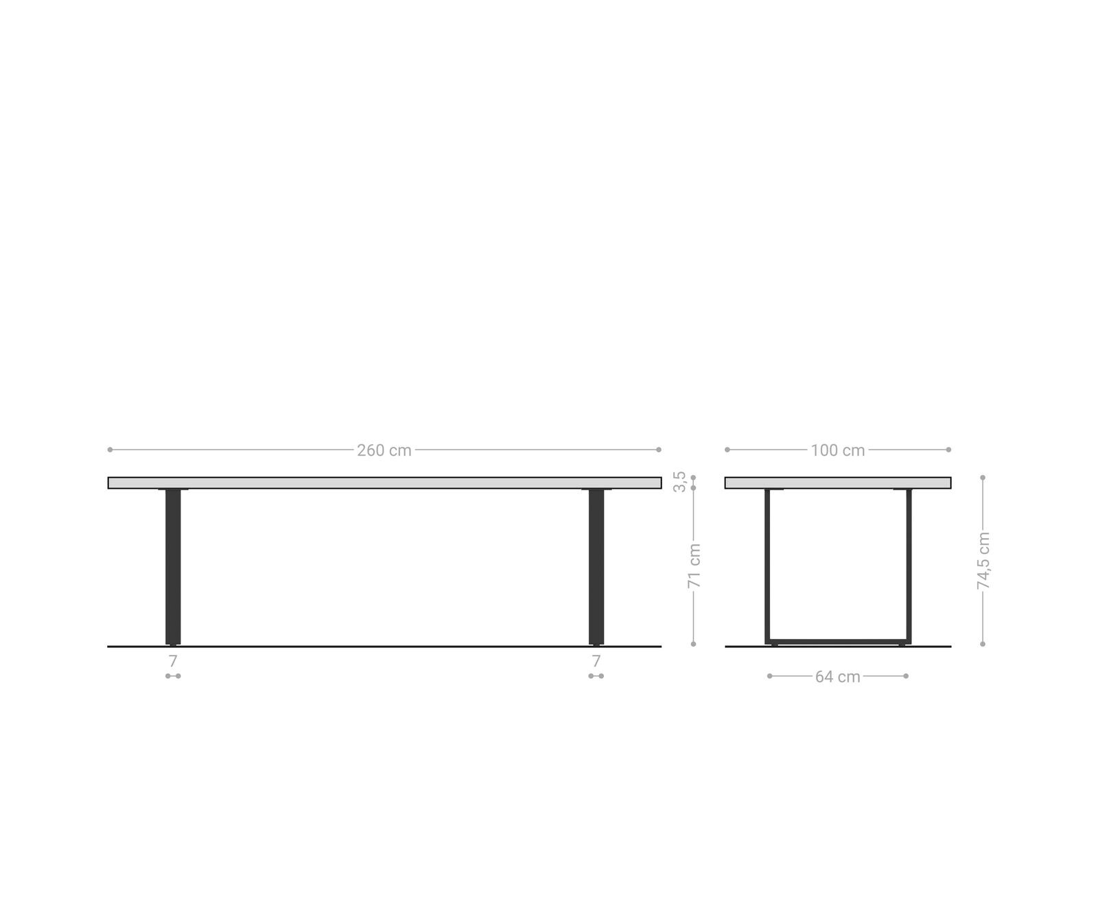 Esstisch Edge 260x100 Akazie Platin Metall Schmal schwarz Live-Edge 6
