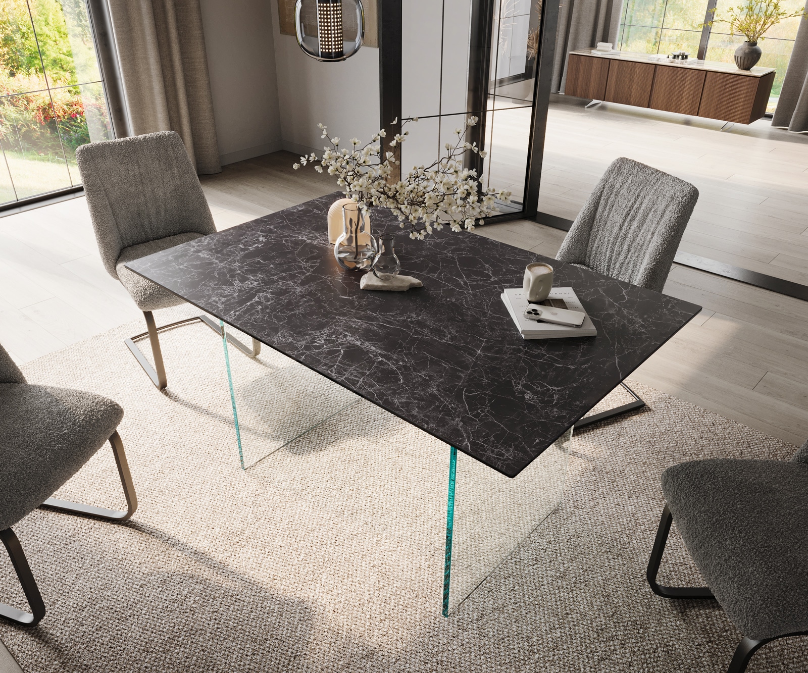 Esstisch Edge 140x90 Keramik Laminam®Nero Greco Anthrazit Gestell Glas 3 Esstisch Edge 140x90 Keramik Laminam®Nero Greco Anthrazit Gestell Glas 3