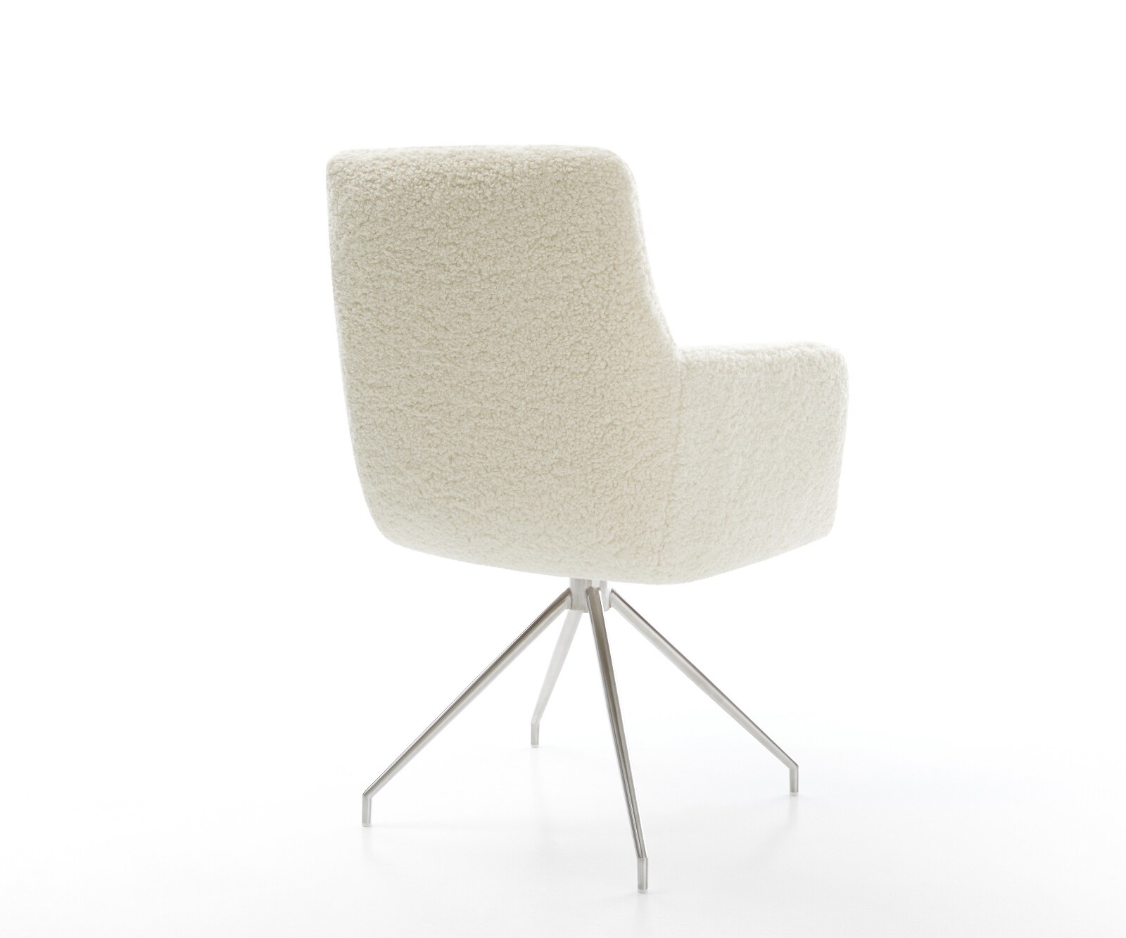 Esszimmerstuhl Heira-Flex mit Armlehnen Teddystoff Beige Kreuzgestell konisch Edelstahl Taschenfederkern 4
