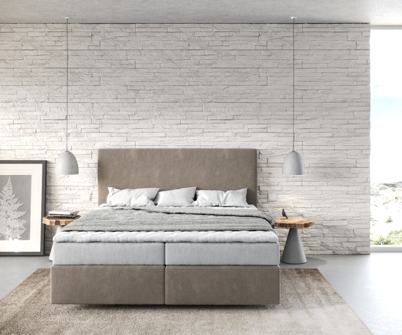 Lit-à-sommier-tapissier Dream-Well 160x200 cm en microfibre beige 1 Lit-à-sommier-tapissier Dream-Well 160x200 cm en microfibre beige 1