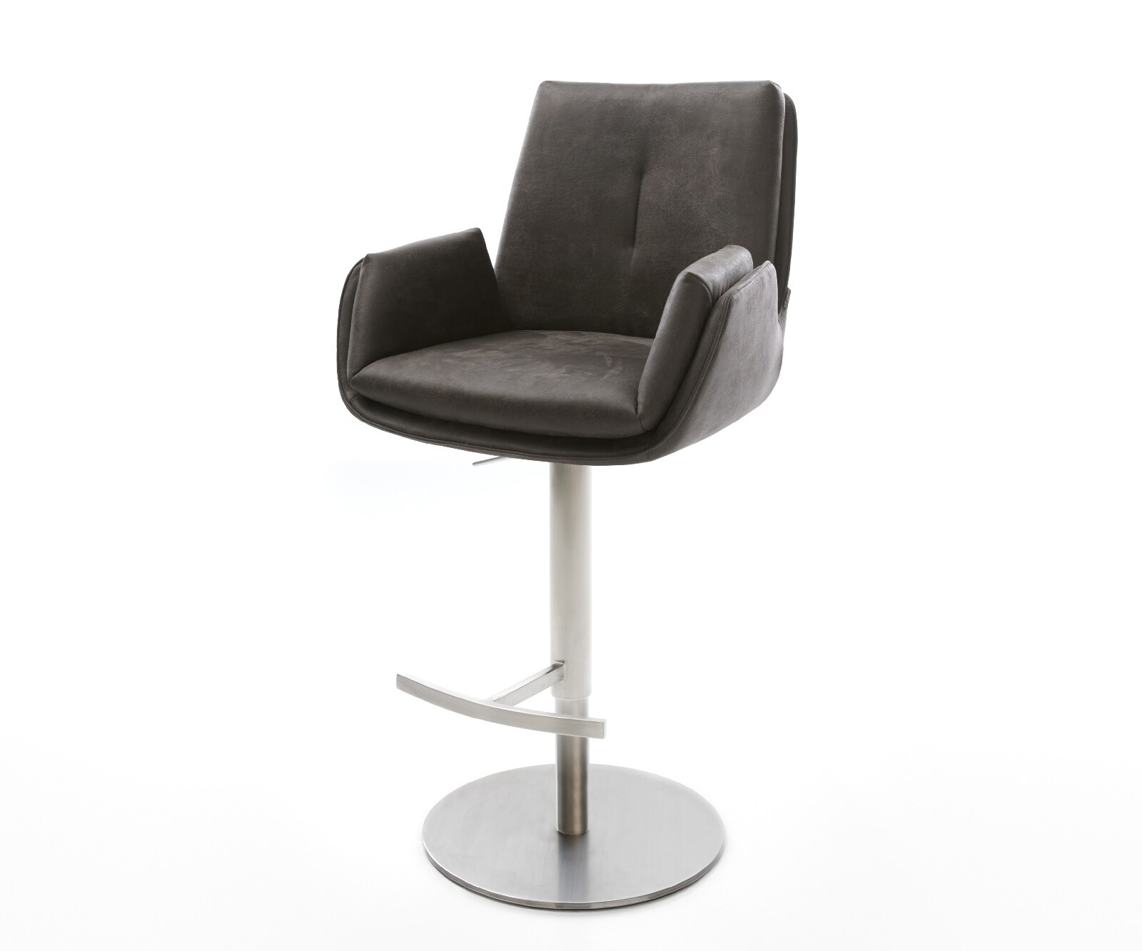 Chaise-de-bar Clea-Flex Microfibre Anthracite vintage Pied pivotant réglable en hauteur en acier inoxydable Argent 1