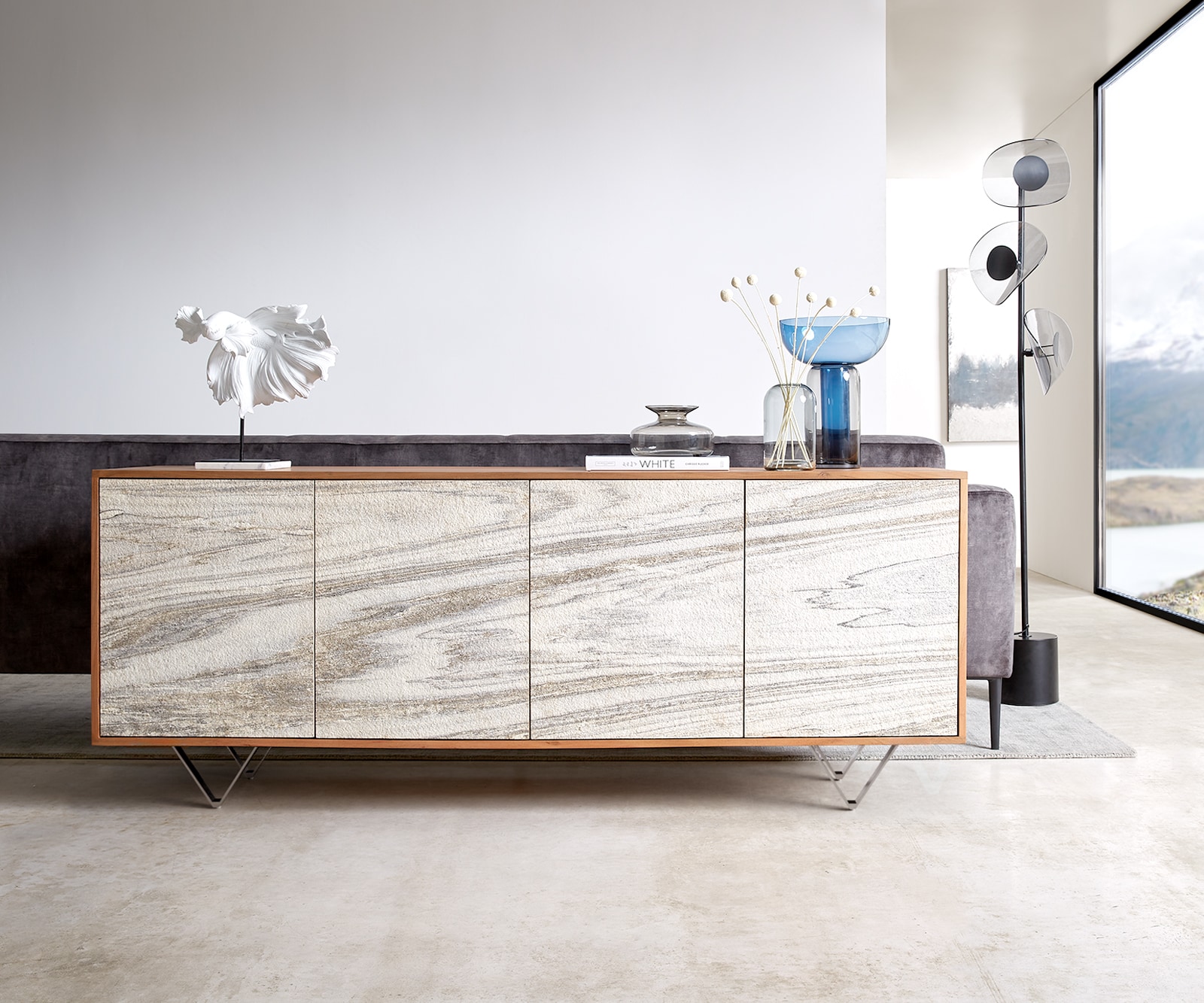 Sideboard Kleo 175 cm Akazie Natur 4 Türen V-Fuß Edelstahl 1 Sideboard Kleo 175 cm Akazie Natur 4 Türen V-Fuß Edelstahl 1