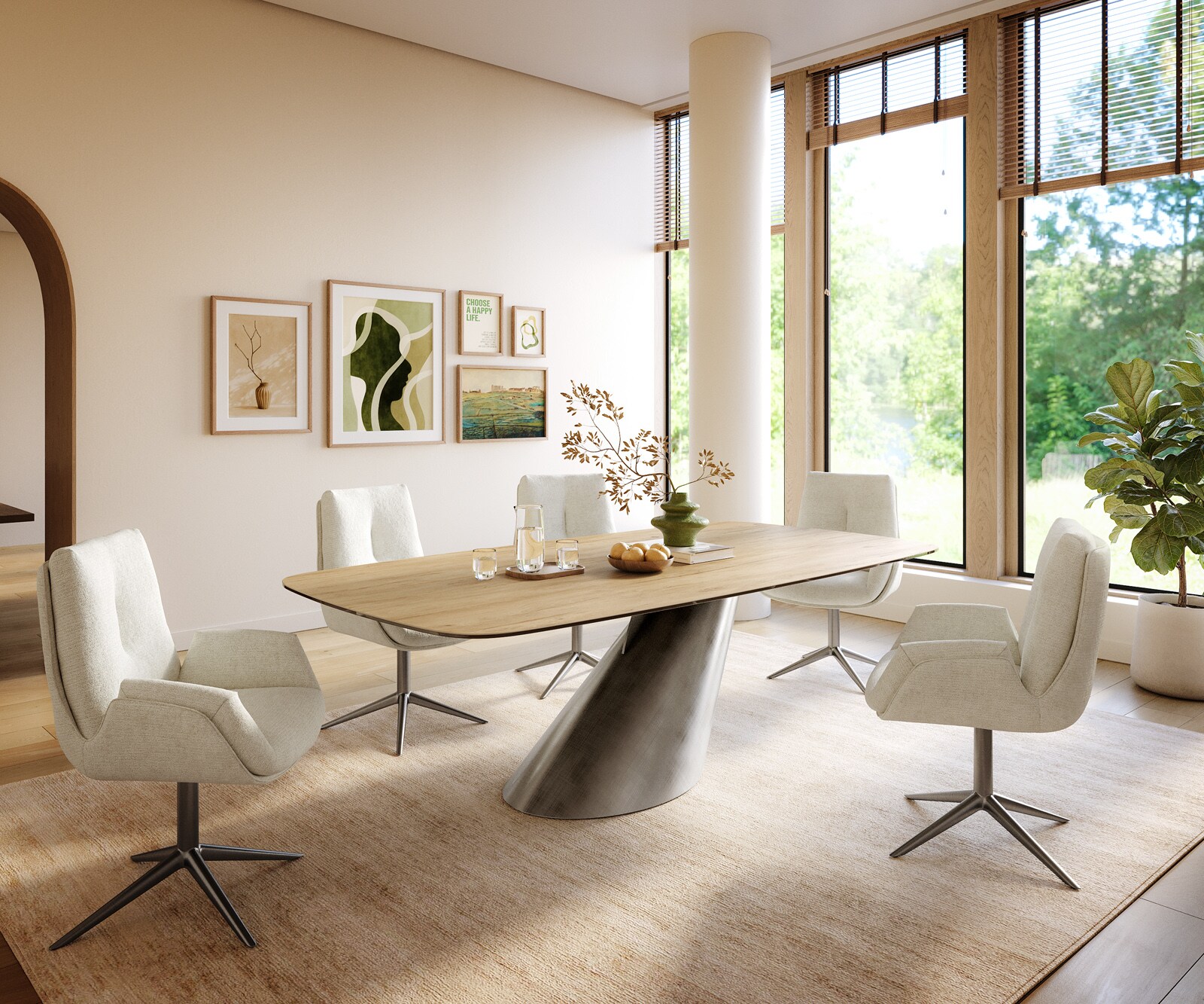 Table à manger Edge Boot 240x120 cm Céramique Laminam® Sabbia Eichefarbig Cono Métalic Argent 6