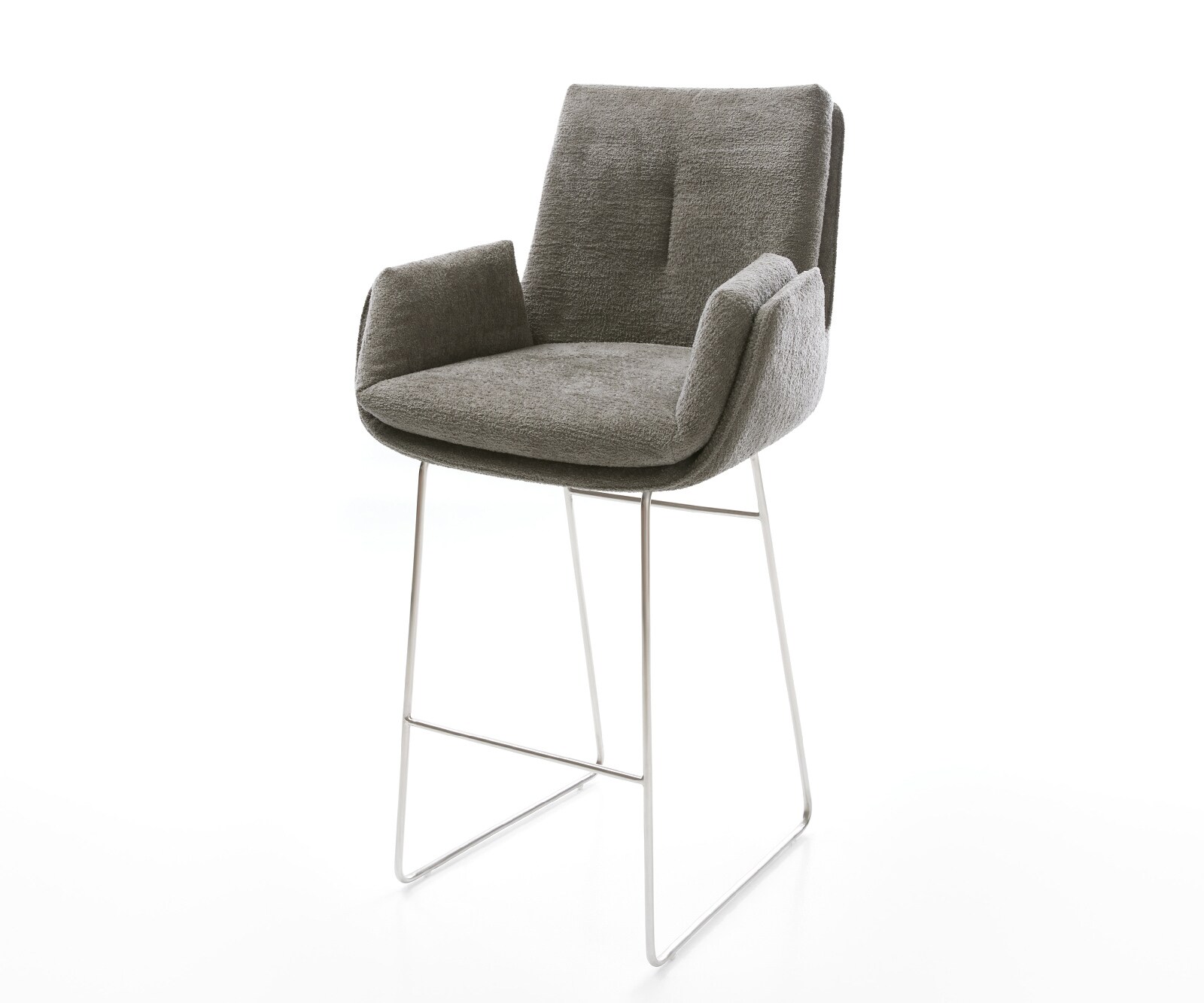 Barstuhl Clea-Flex Bouclé Soft Schlamm Kufengestell Edelstahl Silberfarben 1