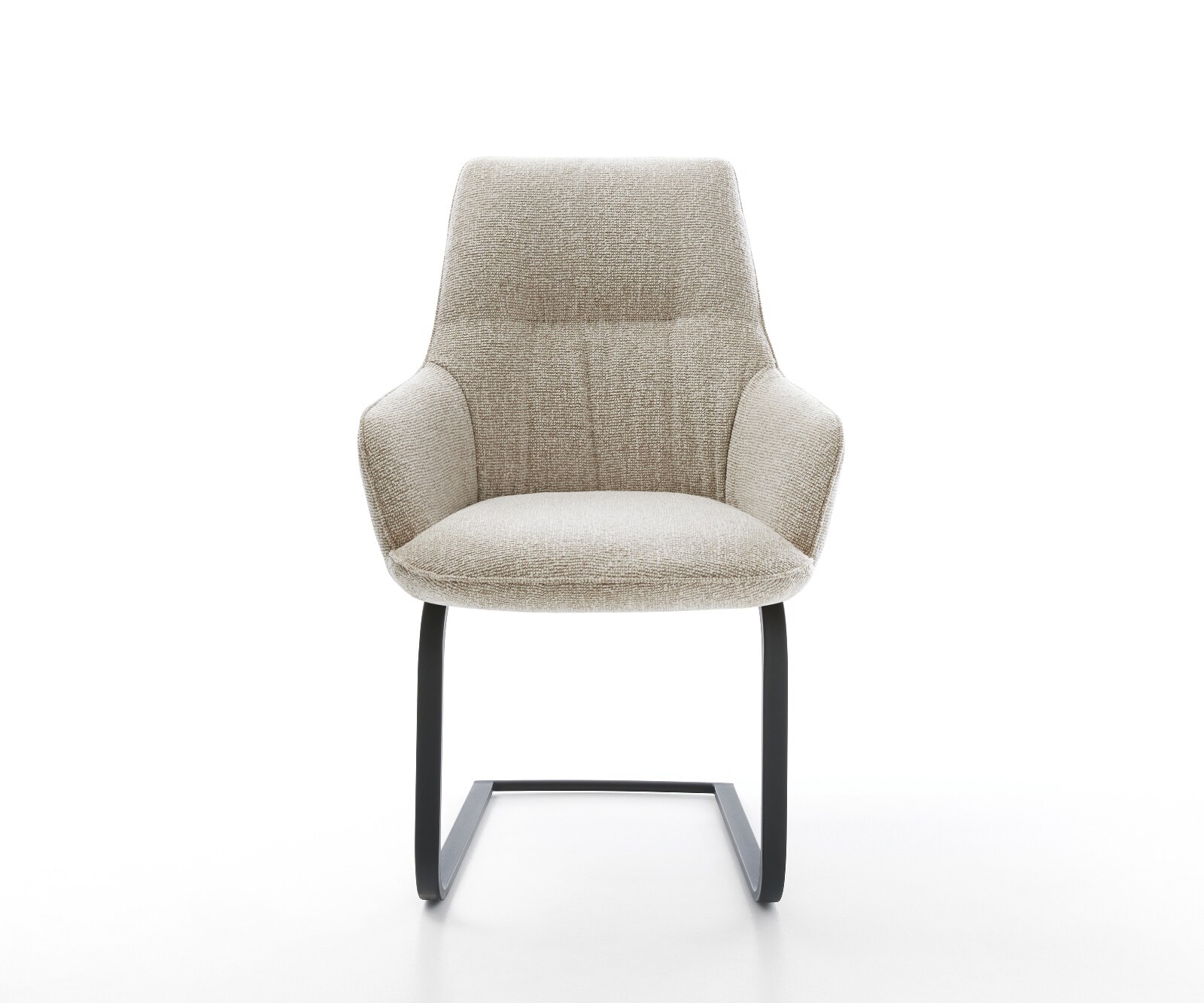 Cantilever Zelia-Flex avec accoudoirs tissu tissé doux beige pied cantilever plat noir ressorts ensachés 2