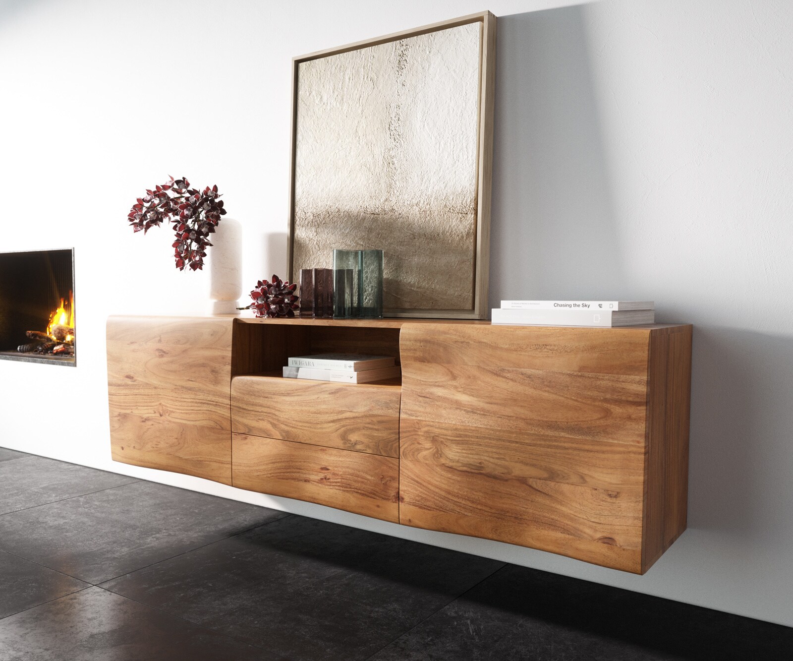 Buffet New Live-Edge 145 cm acacia naturel 3 portes fixation murale 5