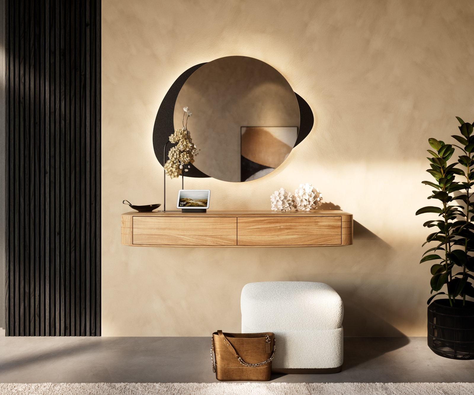 Konsolentisch Nagaru 125x40 cm Akazie Aura 2 Schubladen schwebend 1 Konsolentisch Nagaru 125x40 cm Akazie Aura 2 Schubladen schwebend 1