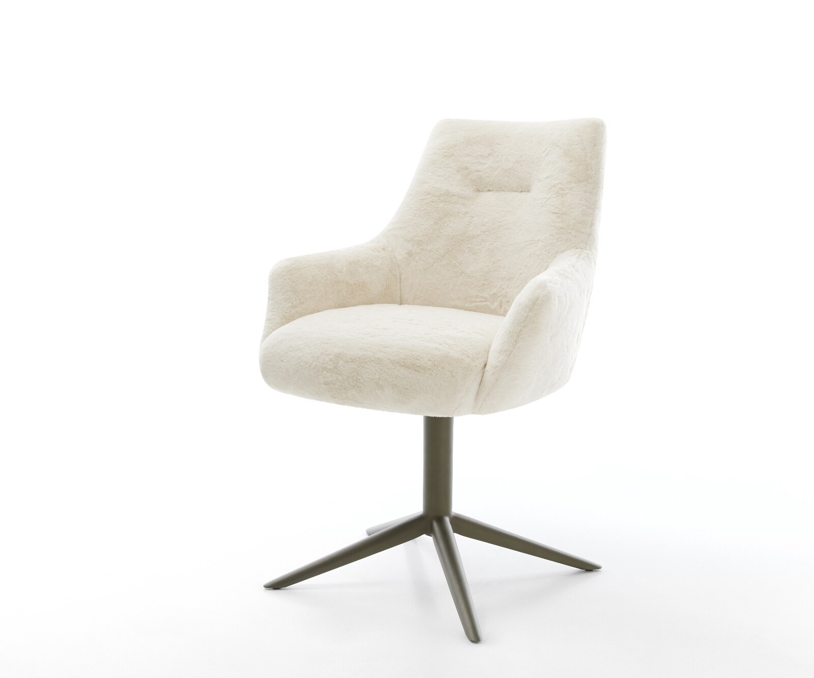 Chaise-pivotante Alja-Flex avec accoudoirs peluche crème-blanc pied de chaise 4 branches aspect titane pivotement sur 360° fonction bascule resorts ensachés 1