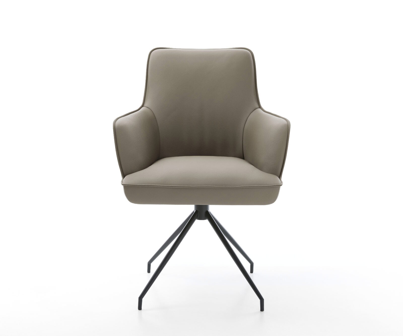 Chaise-pivotante Heira-Flex avec accoudoirs cuir de vache couleur boue pied croisé conique noir pivotement sur 180° ressorts ensachés 2
