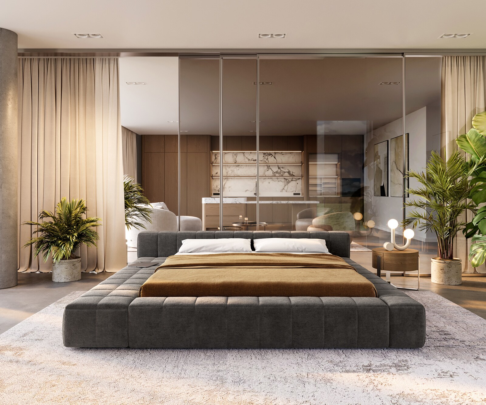 Polsterbettgestell Espazio 180x200 cm Bouclé Soft Schlamm 1