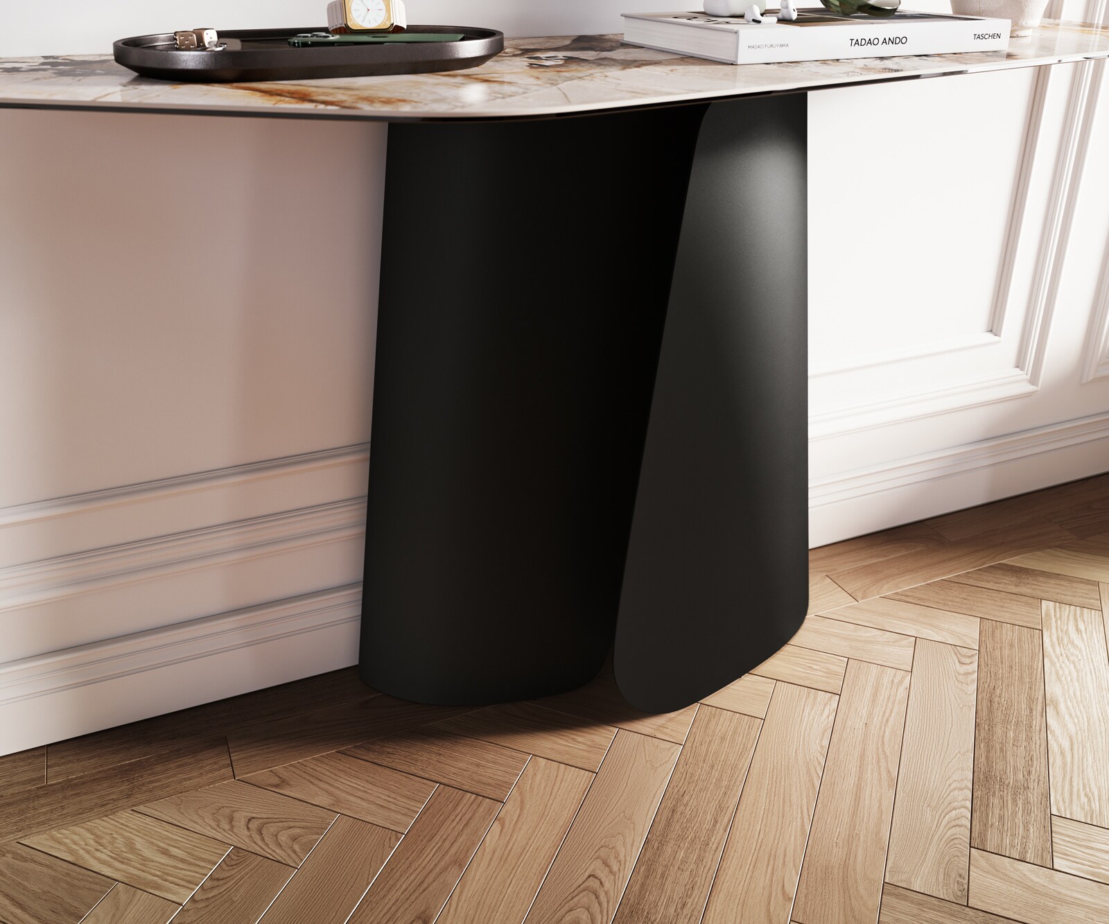 Console Edge Polygonal 140x50 cm Céramique Patagonia Poliert Livos Métal Noir 5