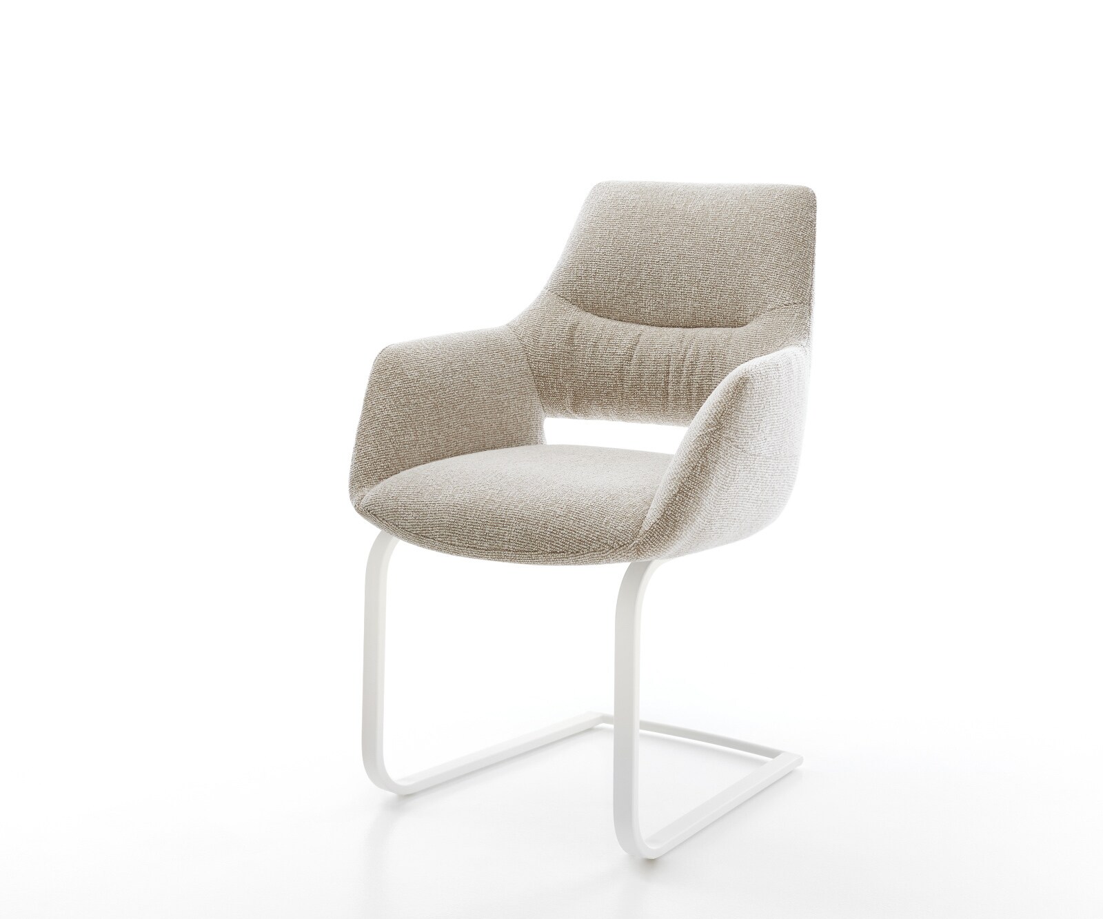 Freischwinger Yago-Flex mit Armlehnen Webstoff Soft Beige Freischwinger flach Weiß Taschenfederkern