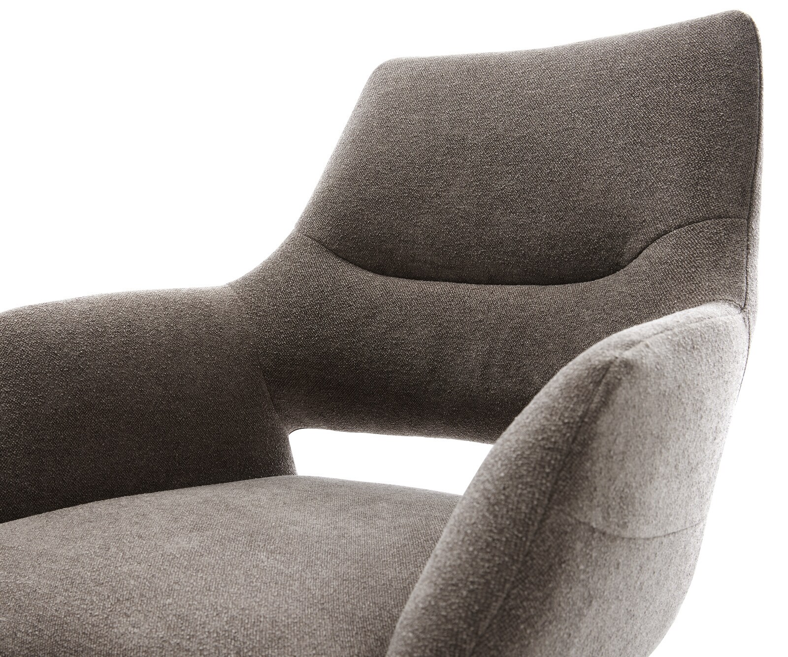 Chaise-pivotante Yago-Flex avec accoudoirs tissu structuré doux taupe pied croisé large blanc pivotement sur 360° fonction bascule ressorts ensachés 4