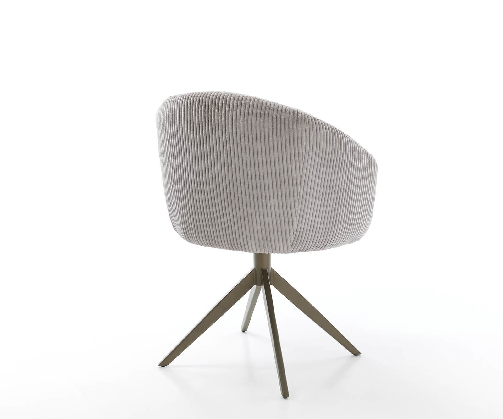 Chaise-pivotante Caja-Flex avec accoudoirs côtelé gris argenté pied croisé large aspect titane pivotement sur 360° ressorts ensachés 4