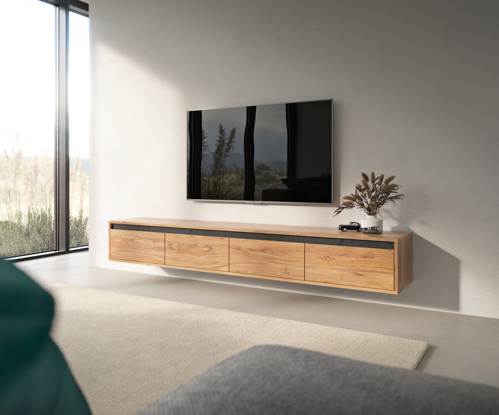 Wandbefestigung Wandkonsole Lowboards 2er Set Schwebend TV-Tisch 3