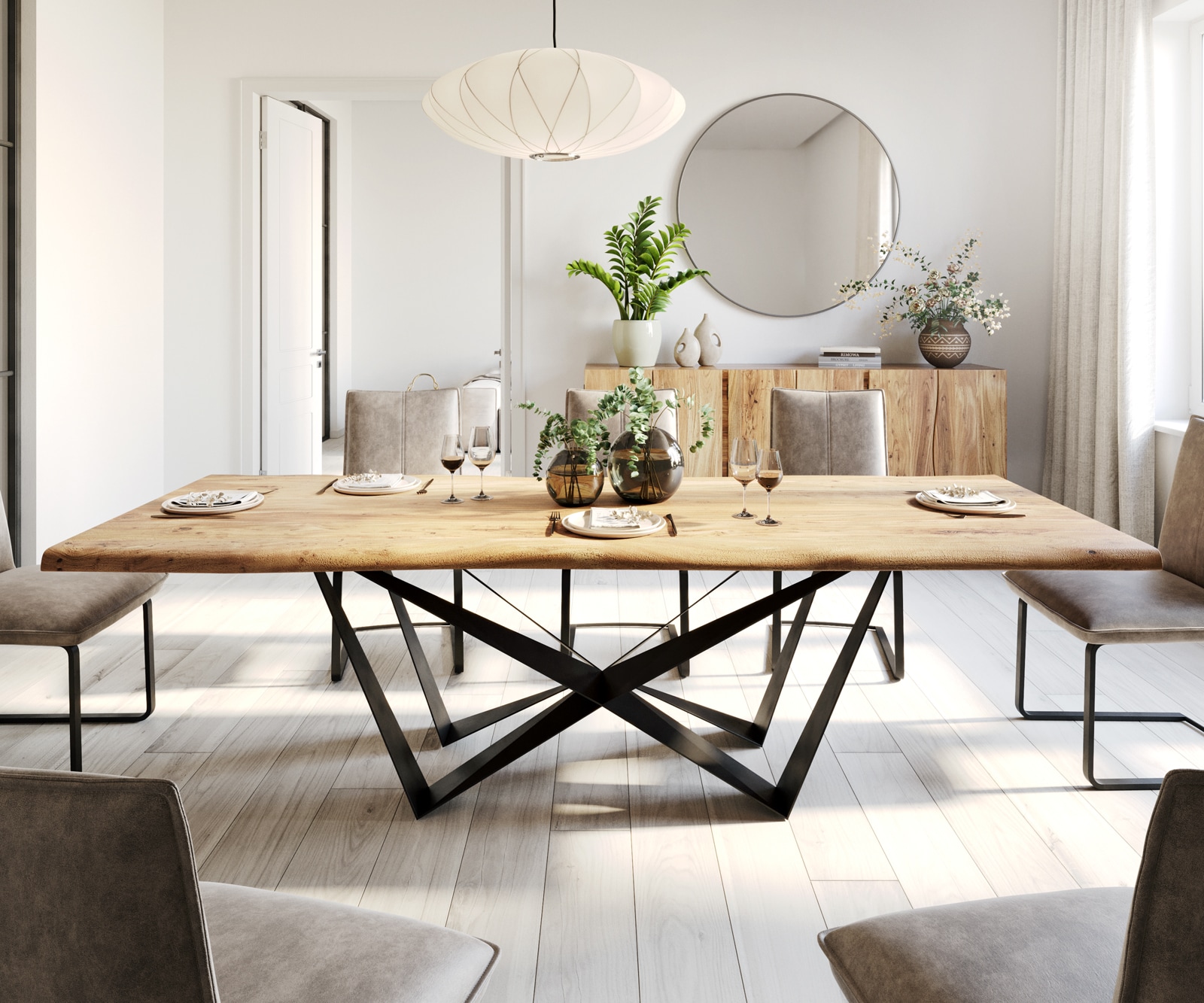 Table à manger Edge 260x100 Acacia Naturel Spider Acier plat Noir Live-Edge 1 Table à manger Edge 260x100 Acacia Naturel Spider Acier plat Noir Live-Edge 1