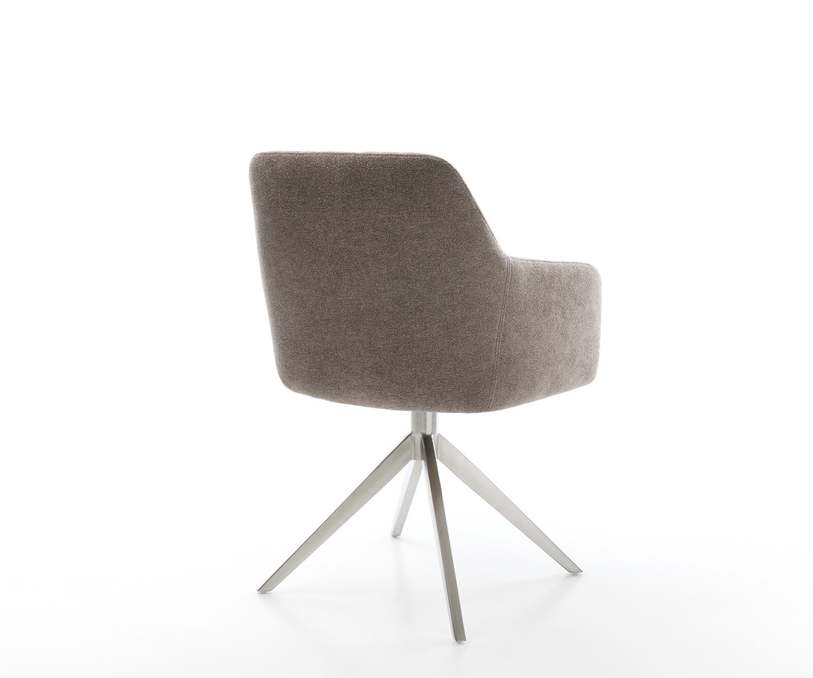 Chaise-pivotante Greg-Flex tissu structuré doux taupe pied croisé large acier inoxydable pivotement sur 360° fonction bascule ressorts ensachés 4