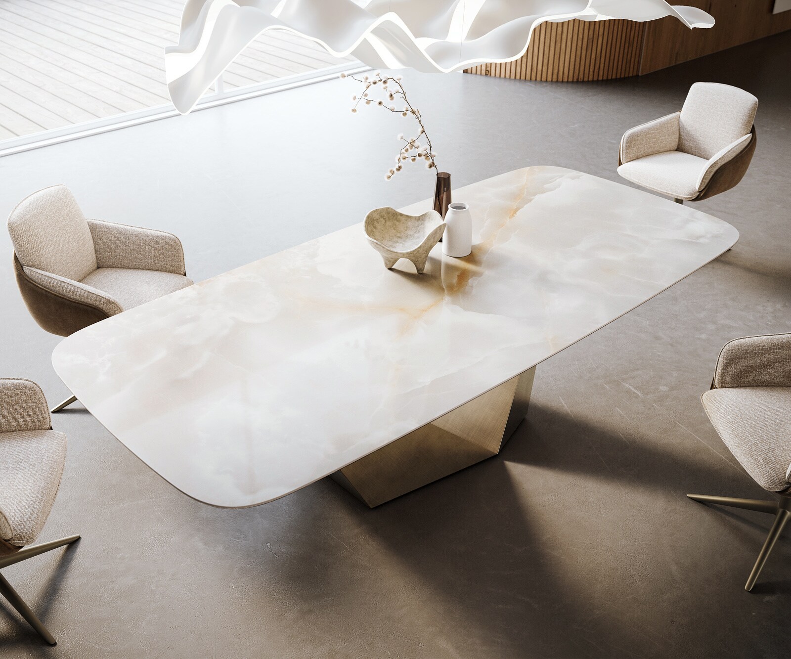 Esstisch Edge Boot 270x120 cm Keramik Iris FMG Onice Grigio Prisma Metallic Gold 3