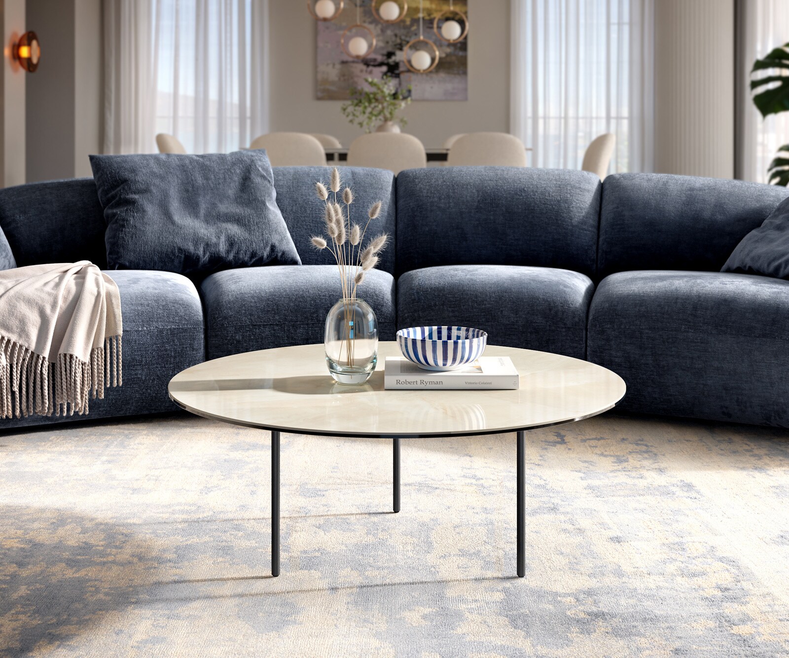 Table basse Edge ronde 90x90 cm céramique Onyx Champagne Trive métal noir 6