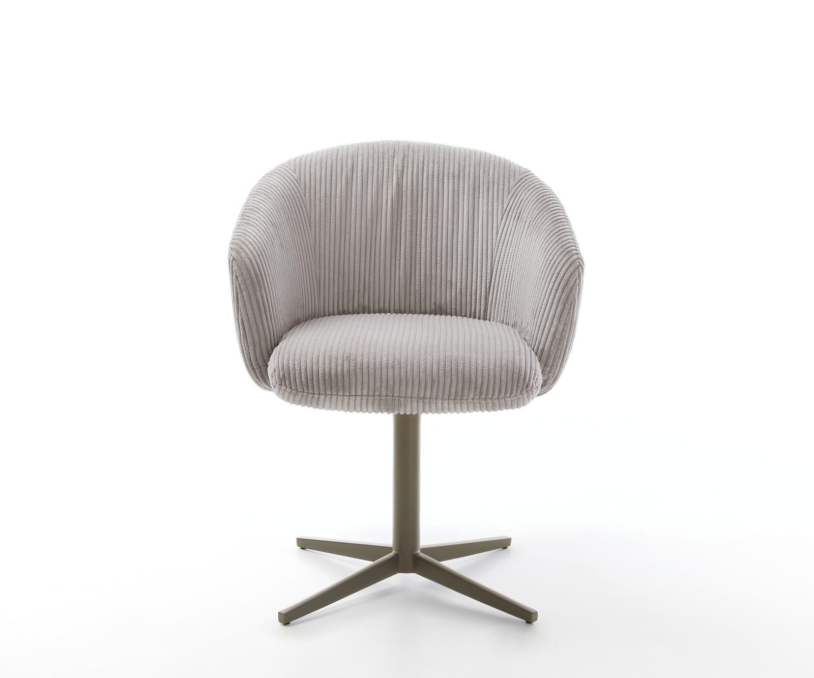 Chaise-pivotante Caja-Flex avec accoudoirs côtelé gris argenté pied de chaise 4 branches aspect titane pivotement sur 360° ressorts ensachés 2