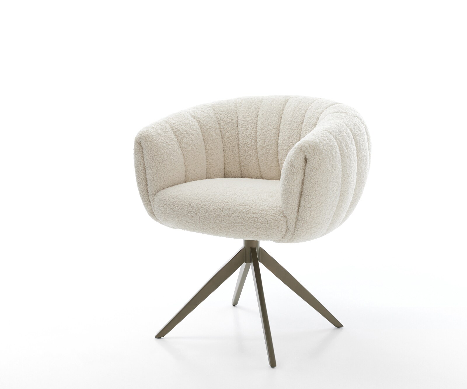 Chaise-pivotante Jada-Flex tissu teddy beige pied croisé large aspect titane pivotement sur 360° fonction bascule ressorts ensachés