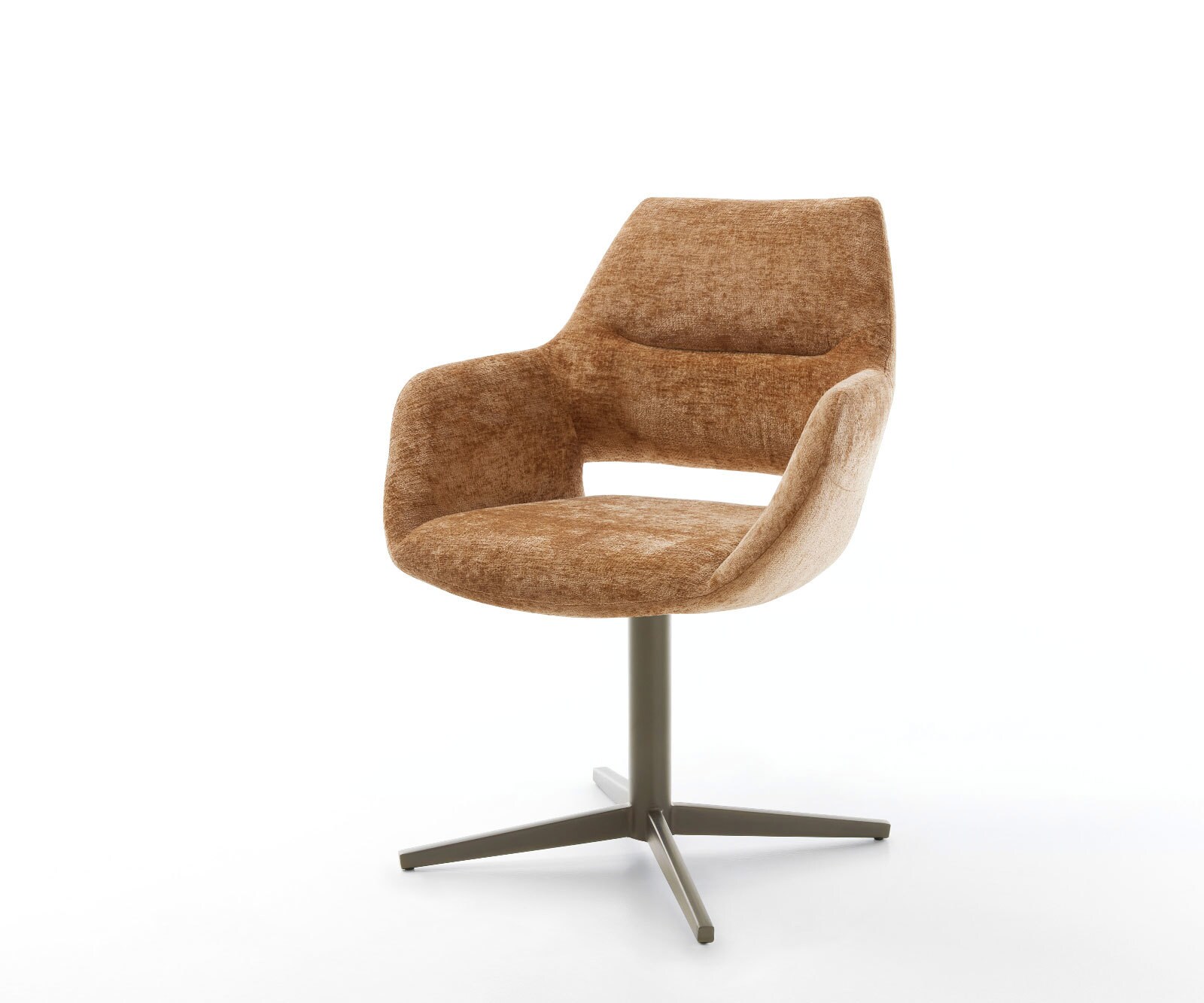 Chaise-pivotante Yago-Flex avec accoudoirs bouclé blanc cadre croisé large acier inoxydable pivote sur 360°