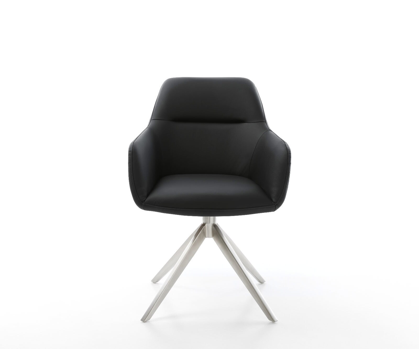 Chaise-pivotante Pejo-Flex cuir de vache noir pied croisé large acier inoxydable brossé pivotement sur 360° fonction bascule ressorts ensachés 1