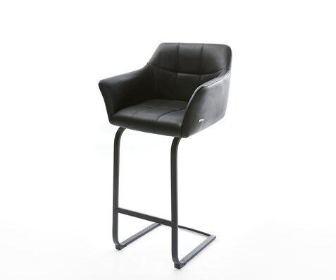 Chaise-de-bar Yulo-Flex cuir véritable noir chaise cantilever métal plat
