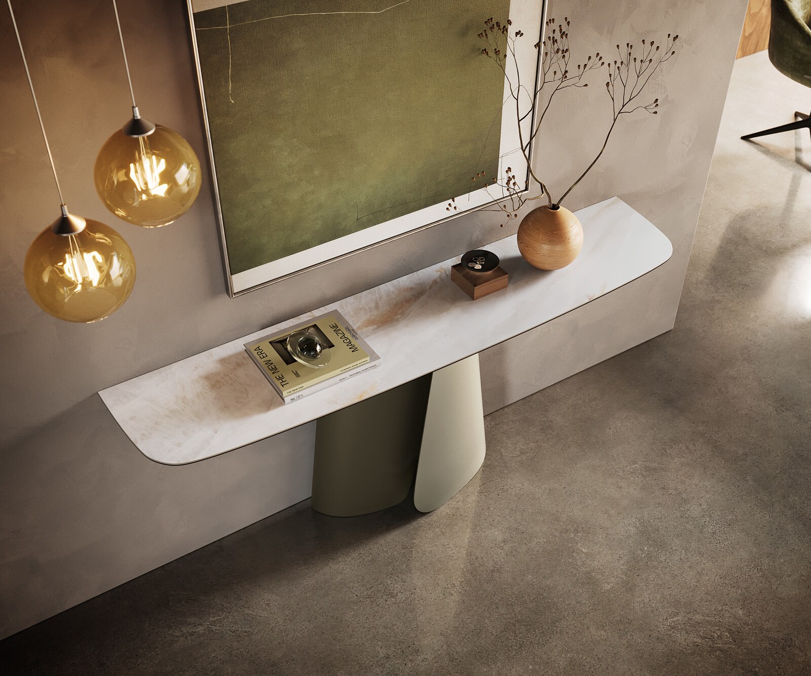 Konsolentisch Edge Boot 180x40 cm Keramik Onyx Pearl Livos Metall Effektfinish Titan 1