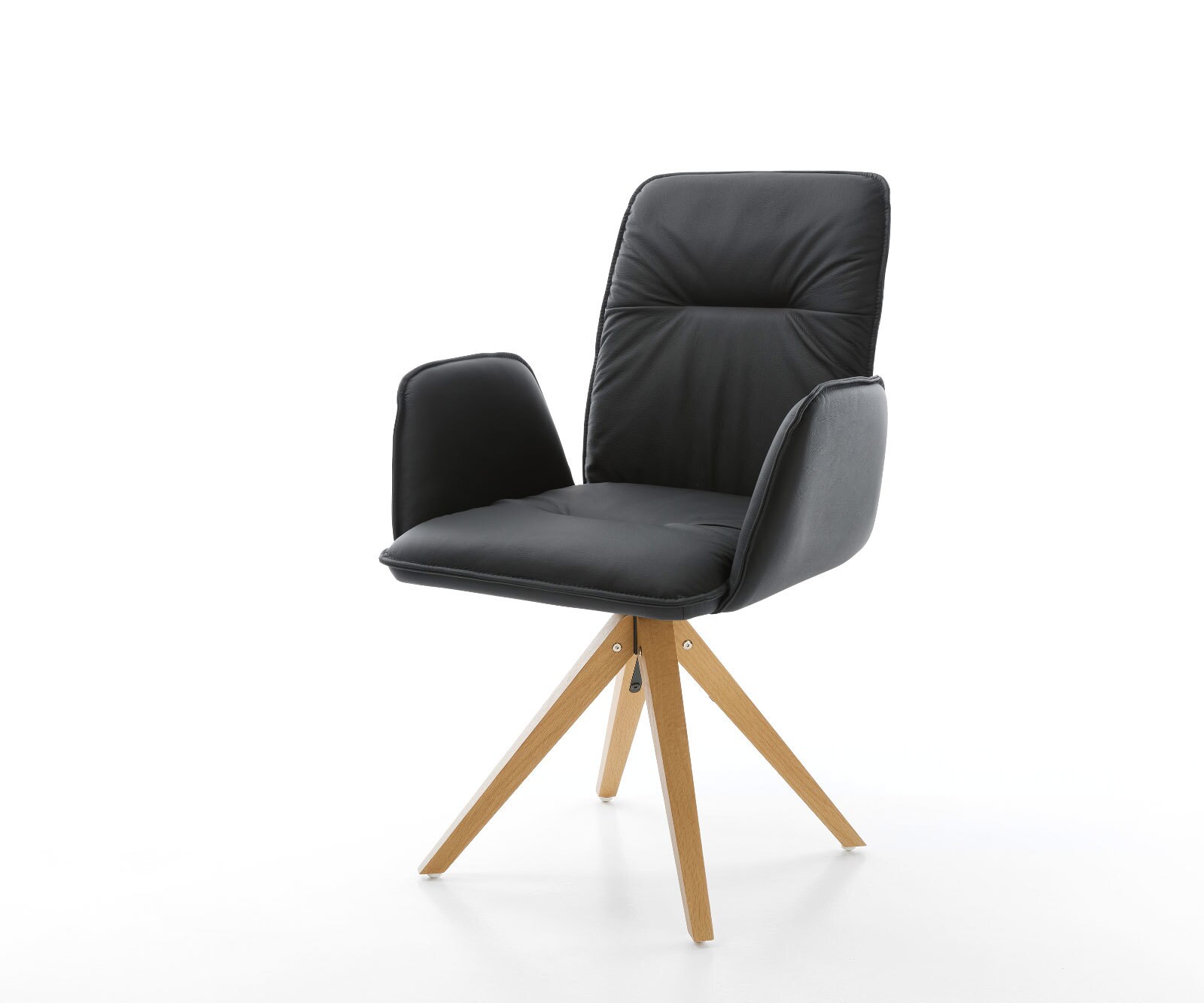 Drehstuhl Vinja-Flex Echt-Leder Schwarz Holzgestell kantig 180° drehbar