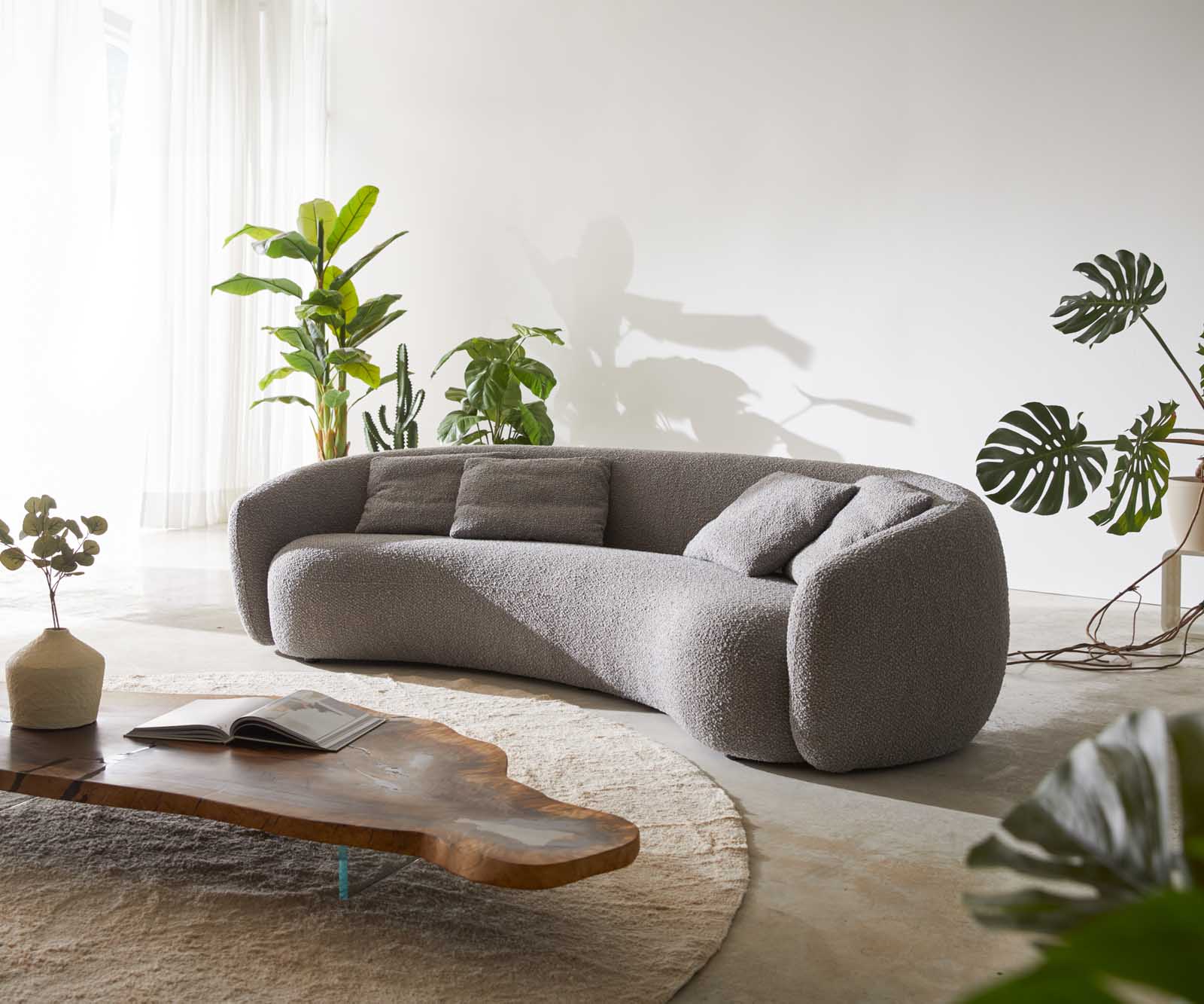 Canapé-3-places Larna 260x120 cm Bouclé gris argenté
