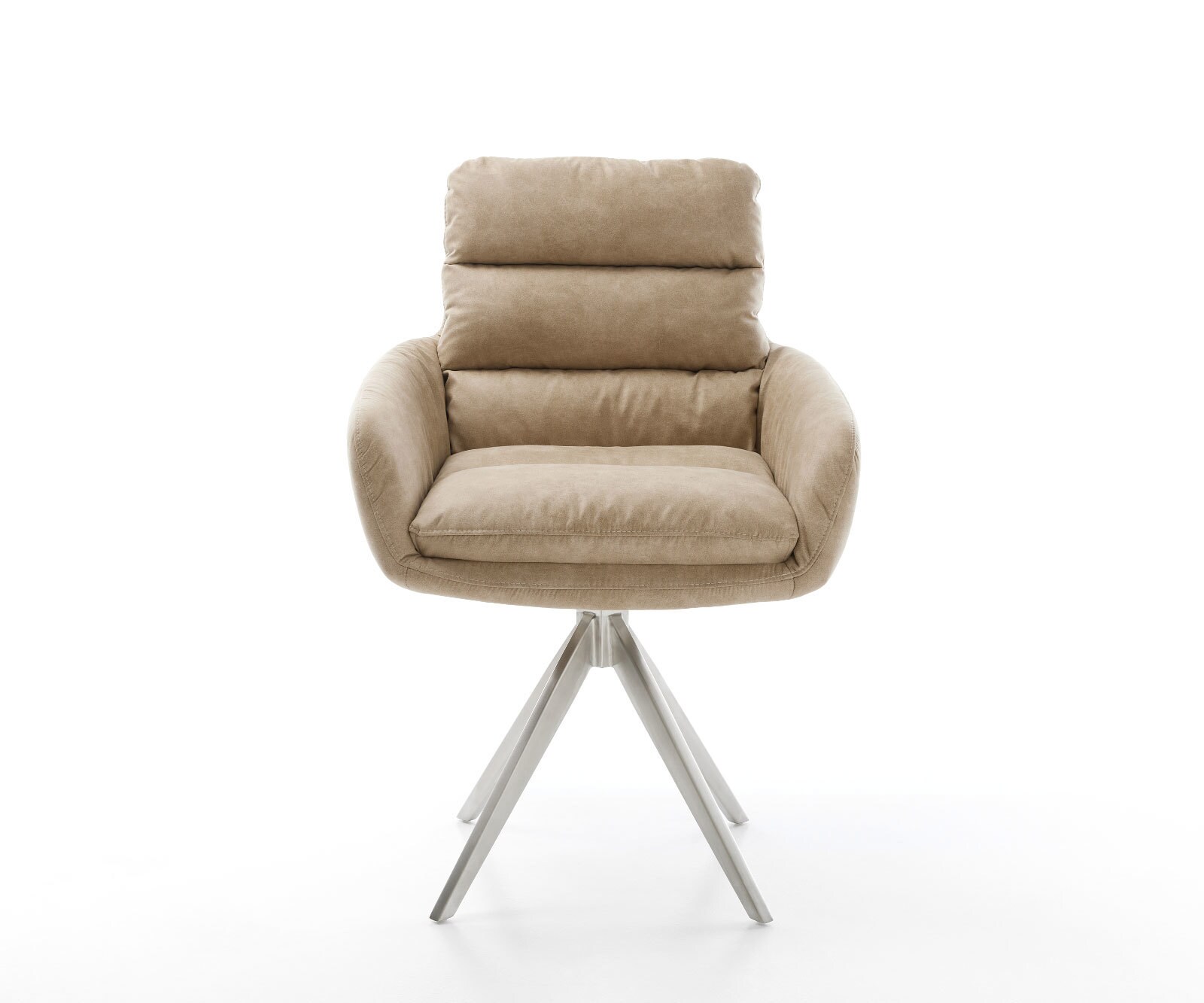 Esszimmerstuhl Abelia-Flex mit Armlehnen Mikrofaser Beige Vintage Kreuzgestell kantig Edelstahl 2