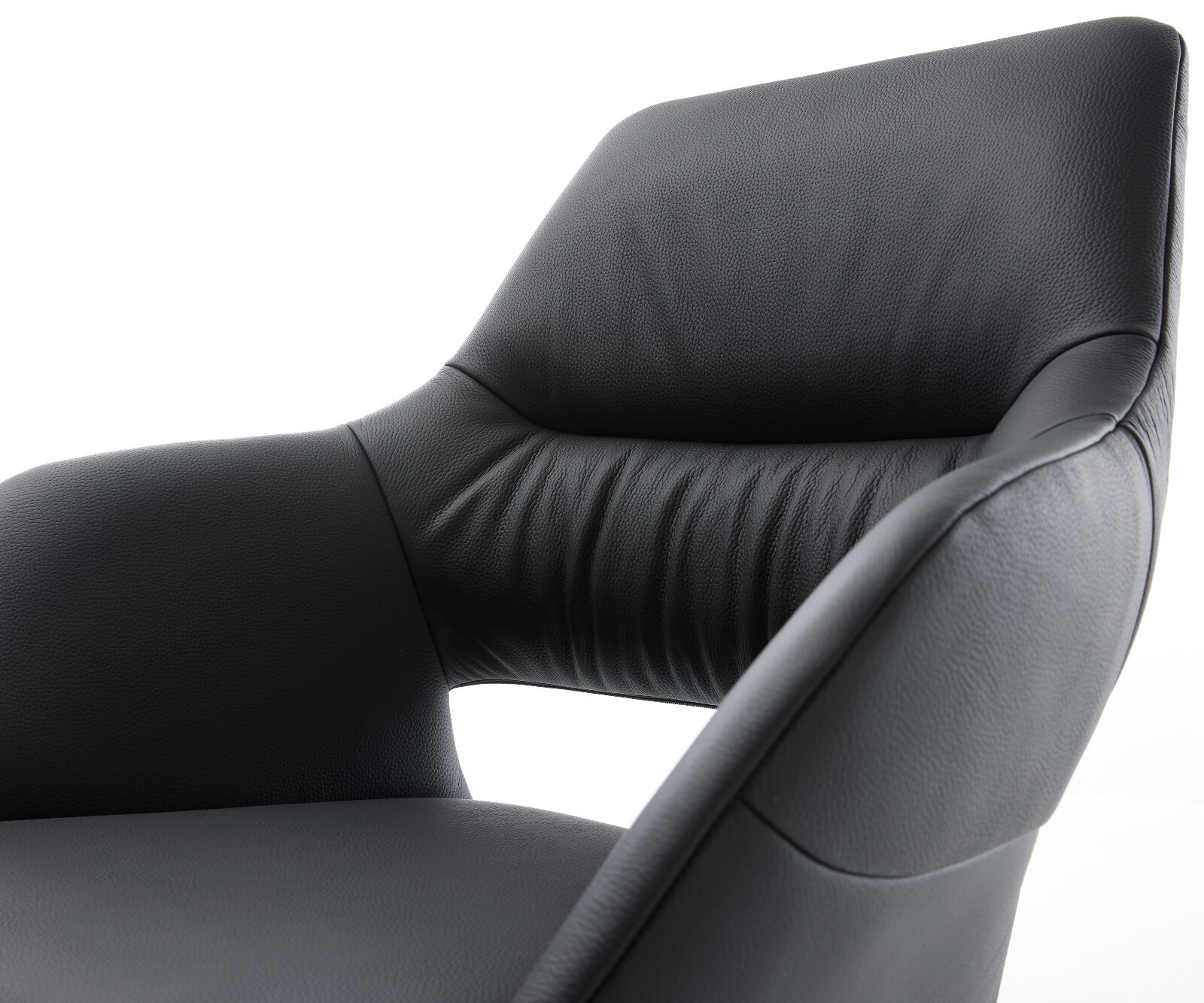 Chaise-pivotante Yago-Flex avec accoudoirs cuir de vache noir pied croisé large aspect titane pivotement sur 360° fonction bascule ressorts ensachés 3