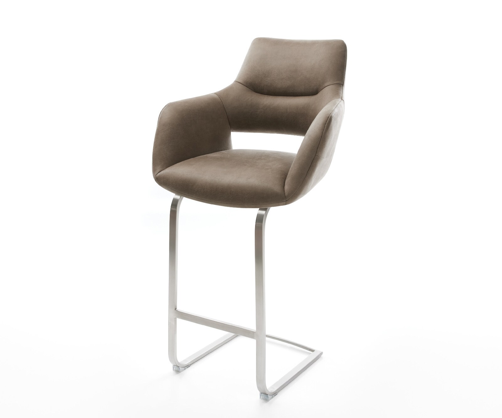 Chaise-de-bar Yago-Flex Microfibre Taupe Vintage Pied cantilever acier inoxydable Argent Ressort ensaché 1