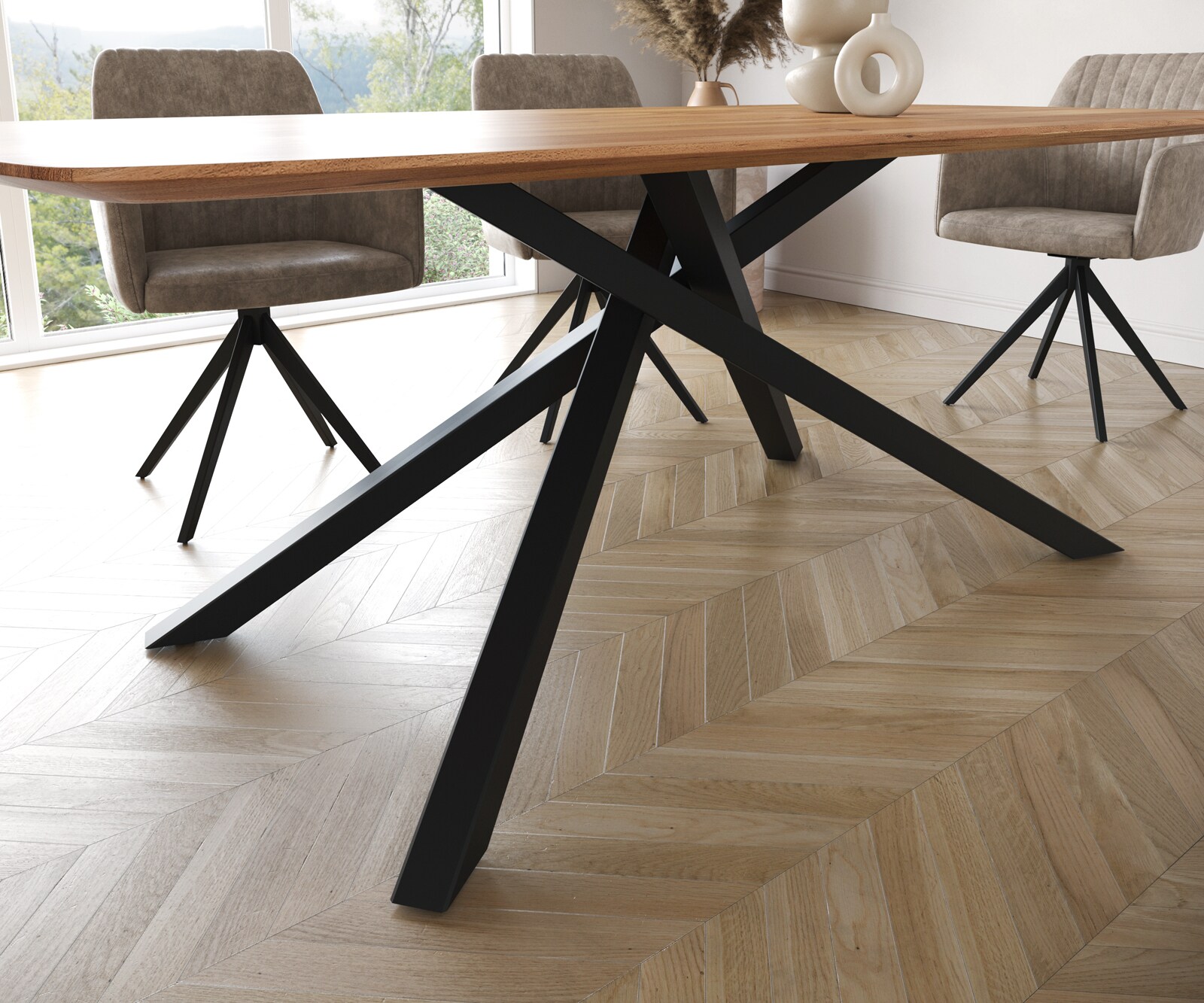 Table à manger Edge Boot 200x100 acacia nature cadre croisé rectangle noir bord suisse 6